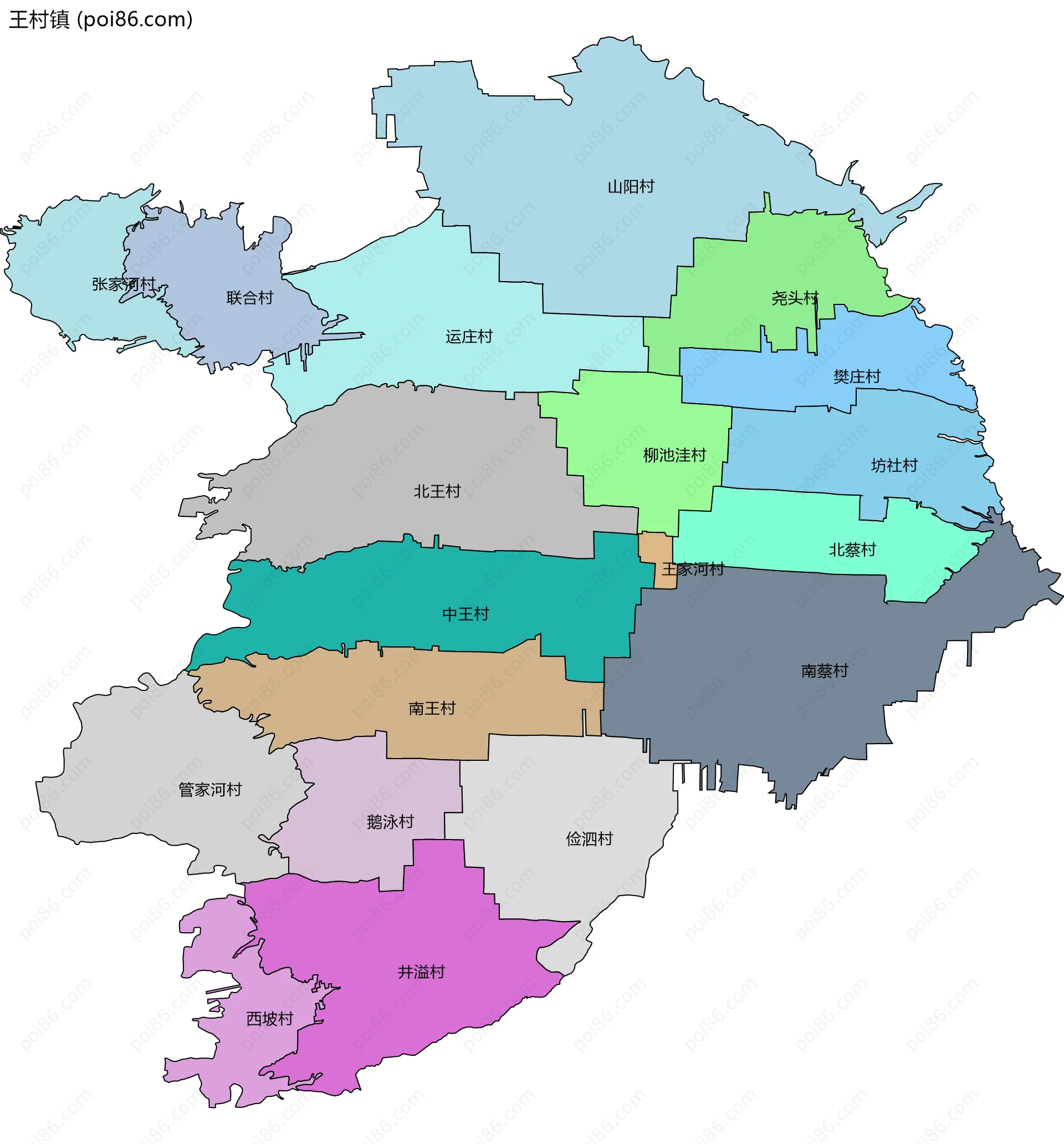 王村镇边界地图(五级行政区划)