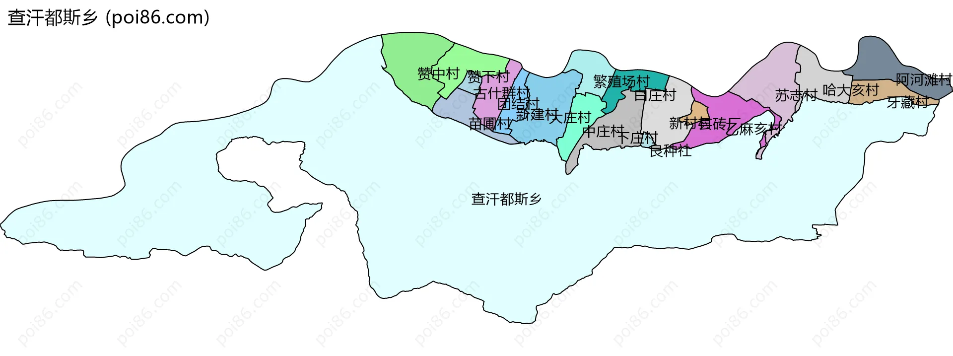 查汗都斯乡边界地图(五级行政区划)