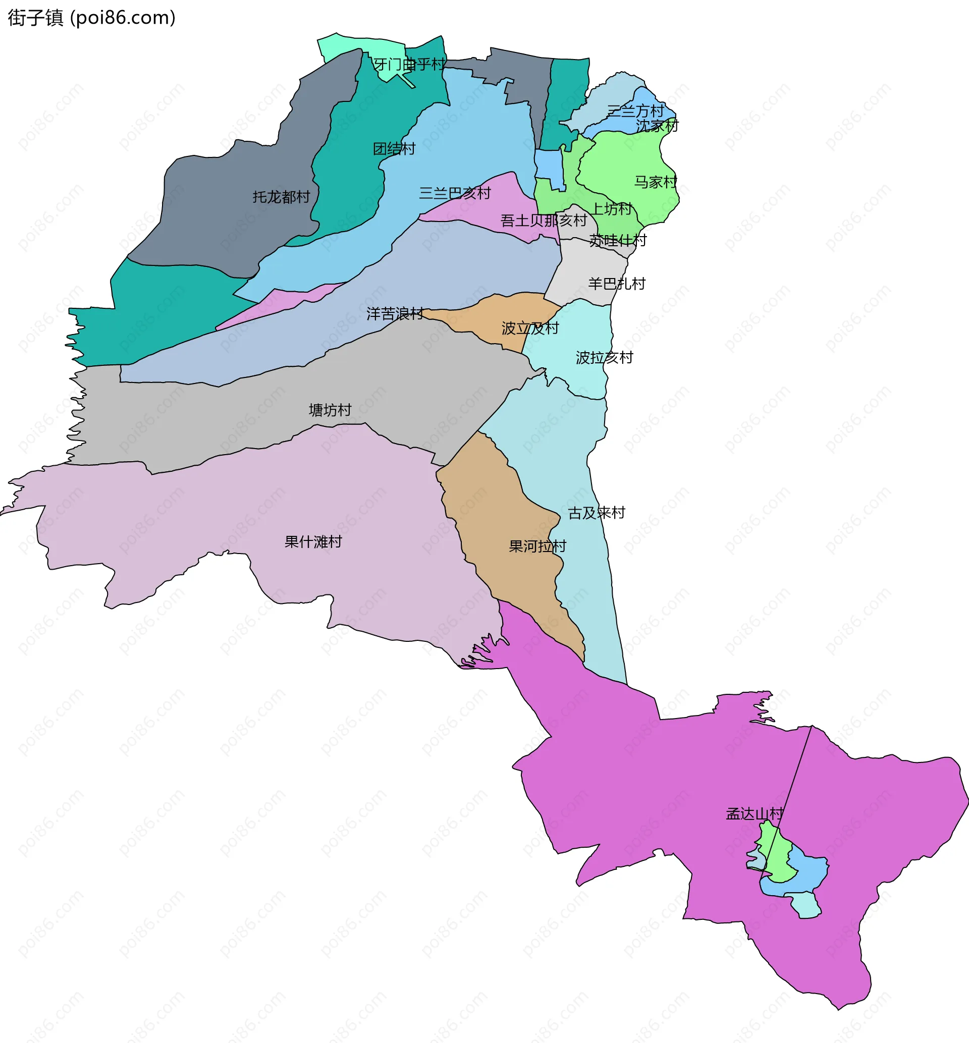 街子镇边界地图(五级行政区划)