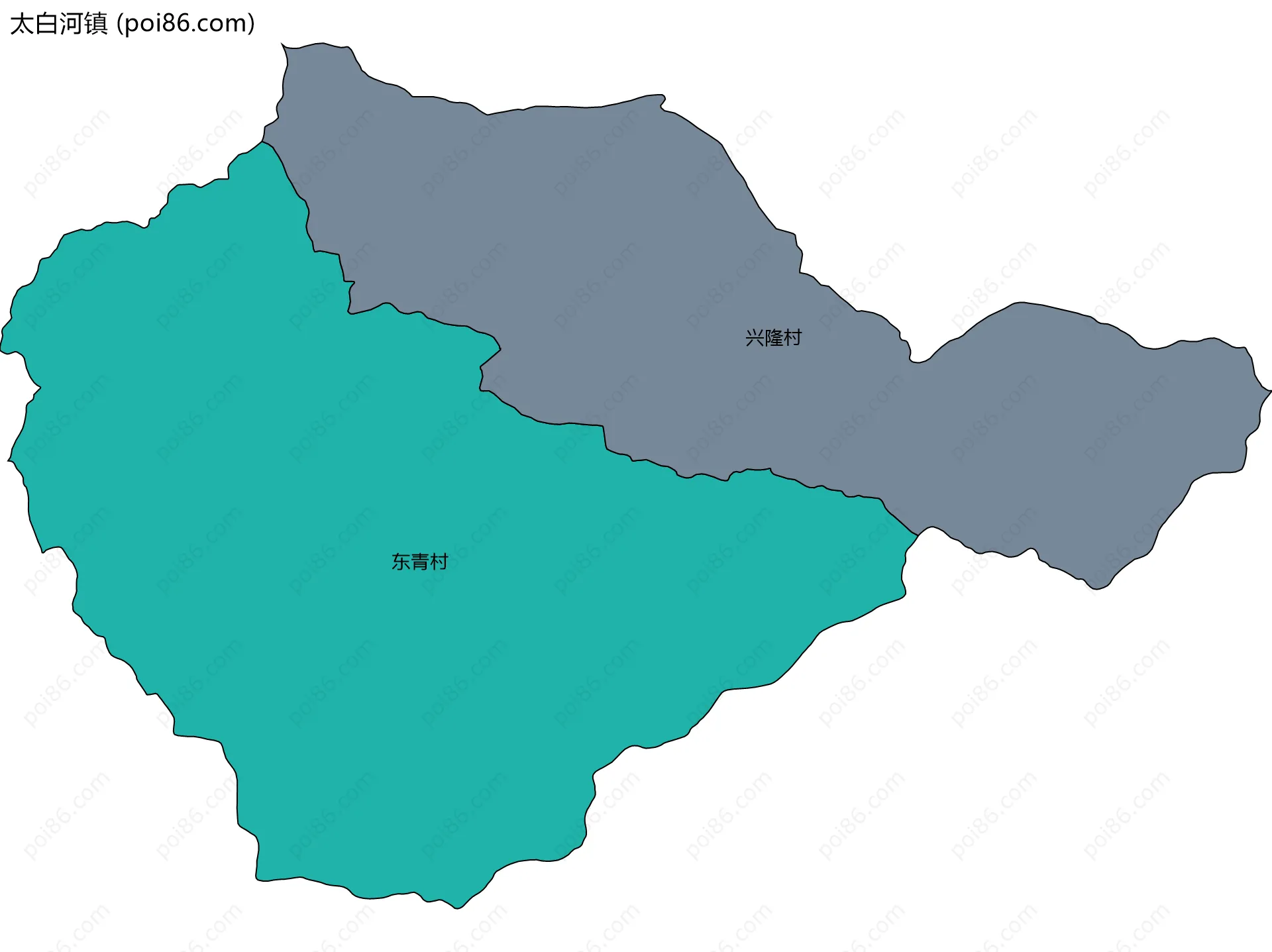 太白河镇边界地图(五级行政区划)