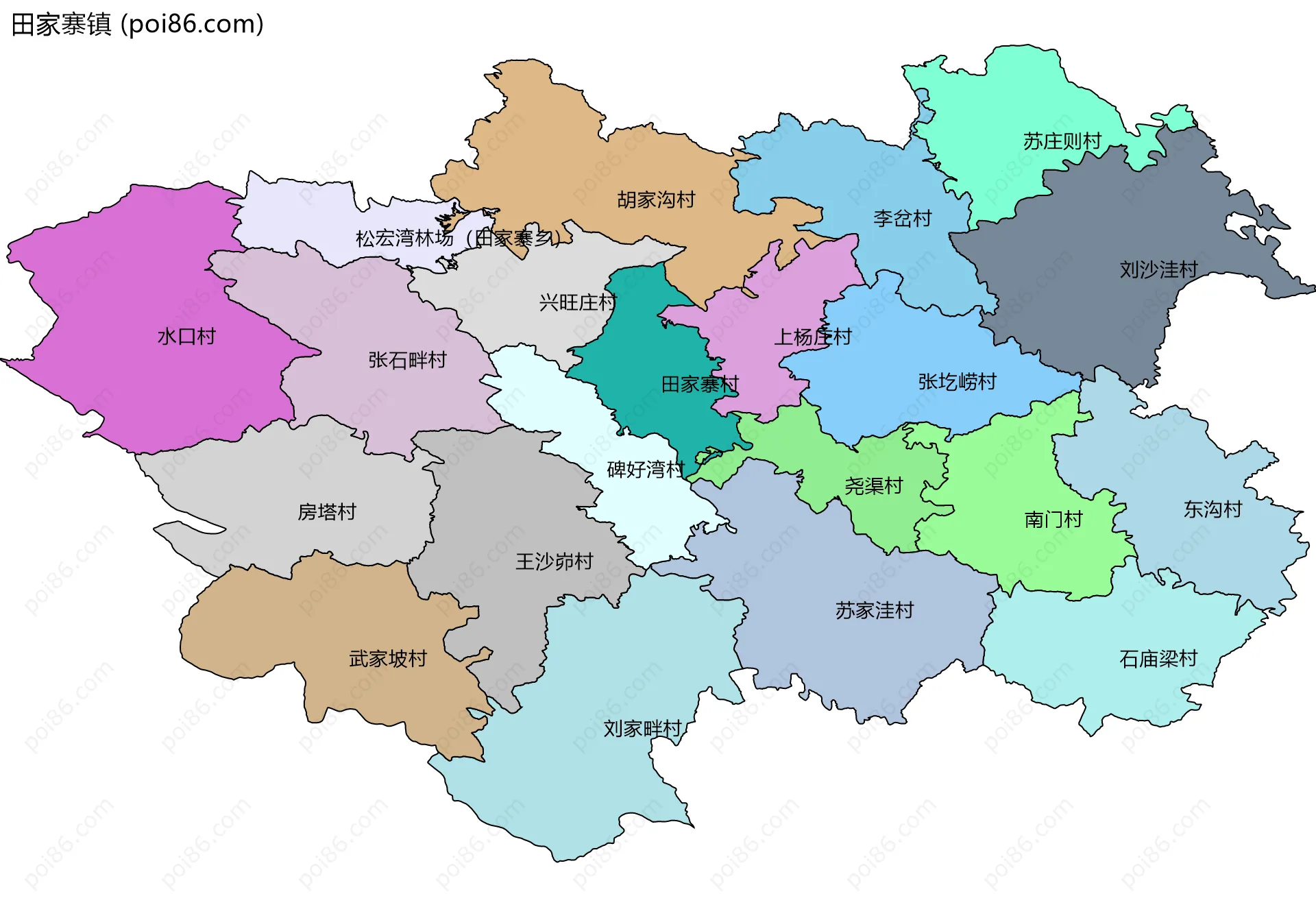 田家寨镇边界地图(五级行政区划)