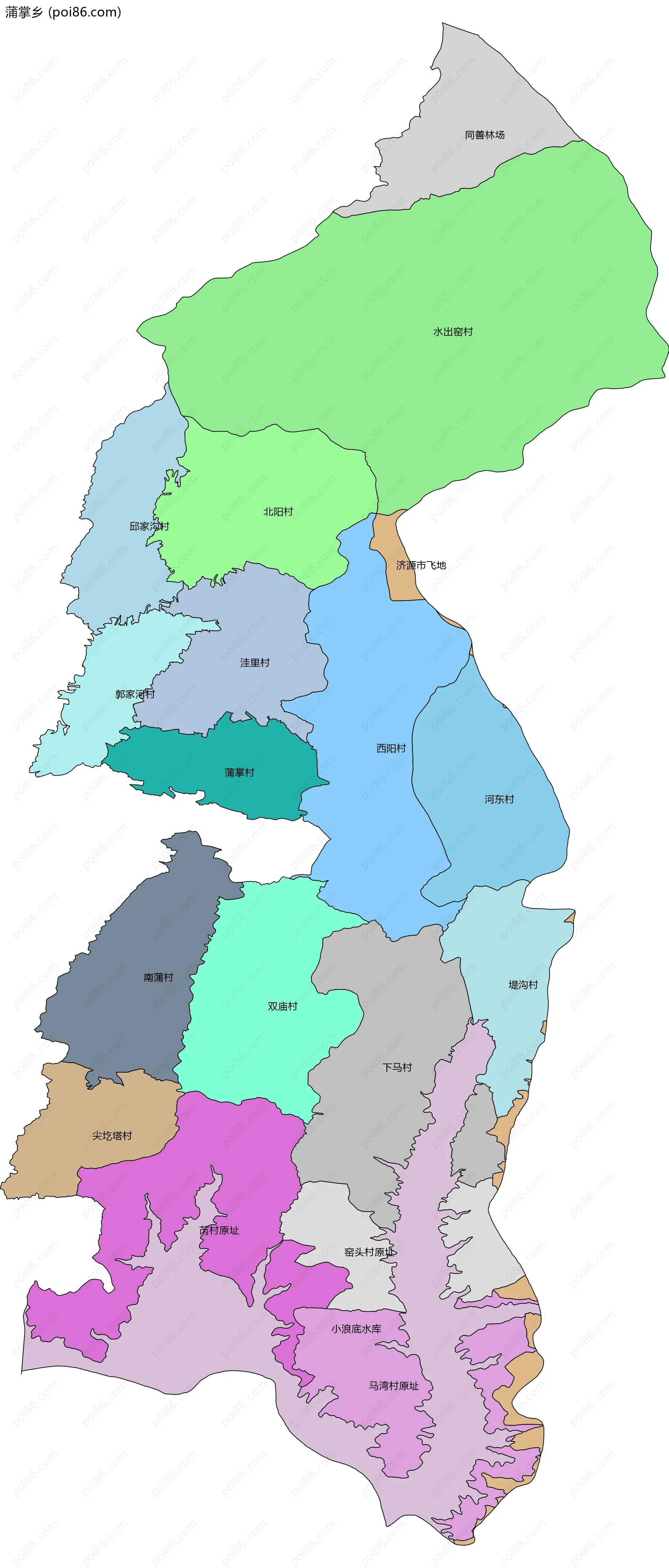 蒲掌乡边界地图(五级行政区划)