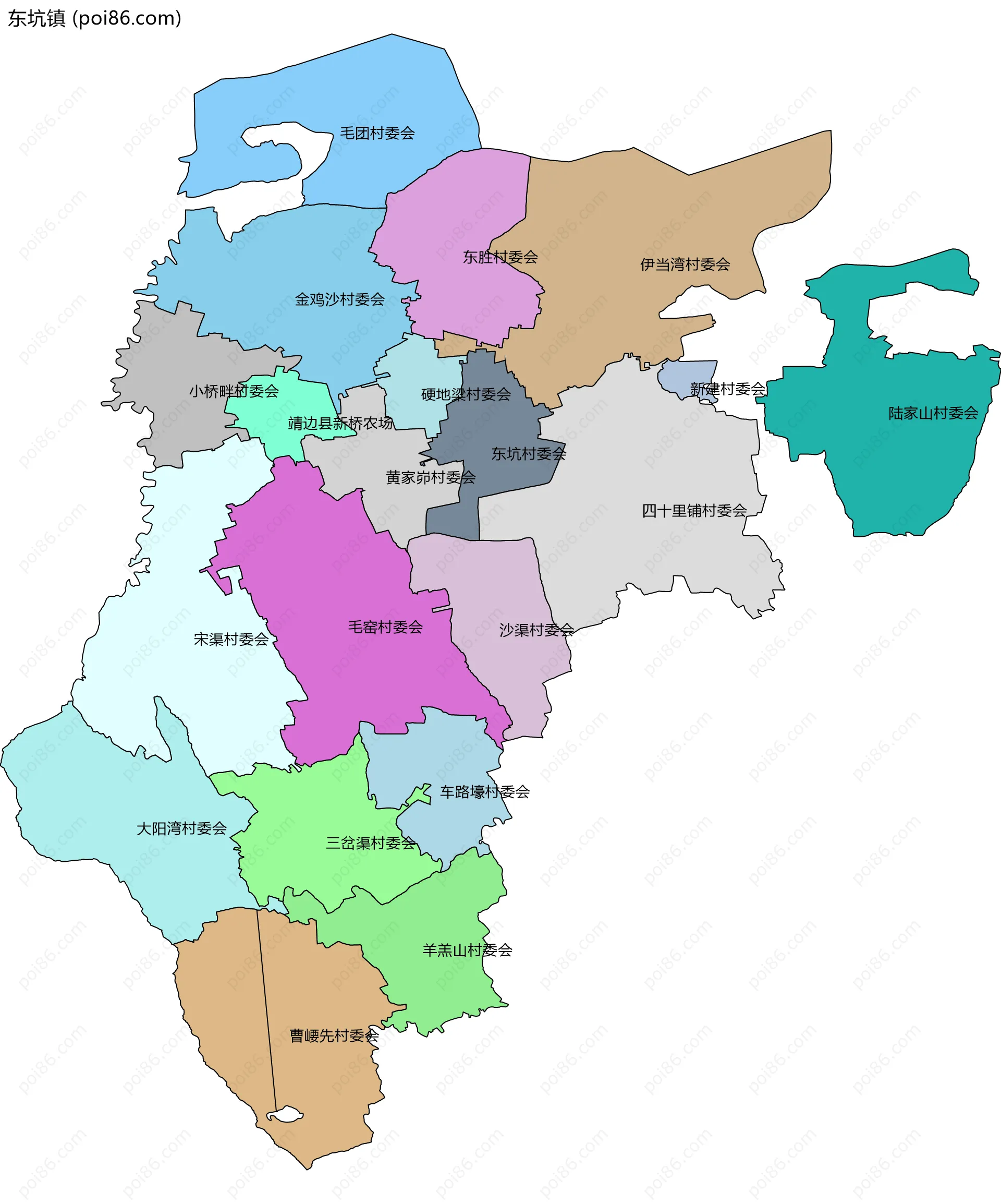 东坑镇边界地图(五级行政区划)