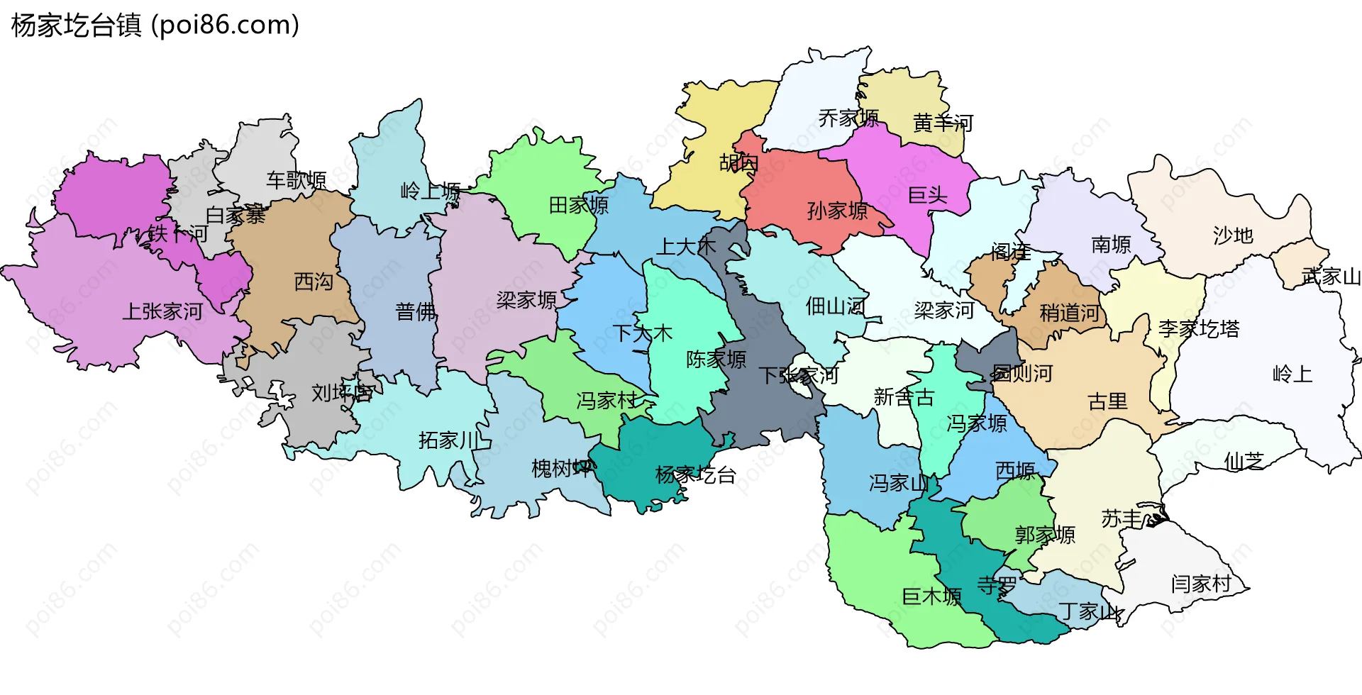 杨家圪台镇边界地图(五级行政区划)