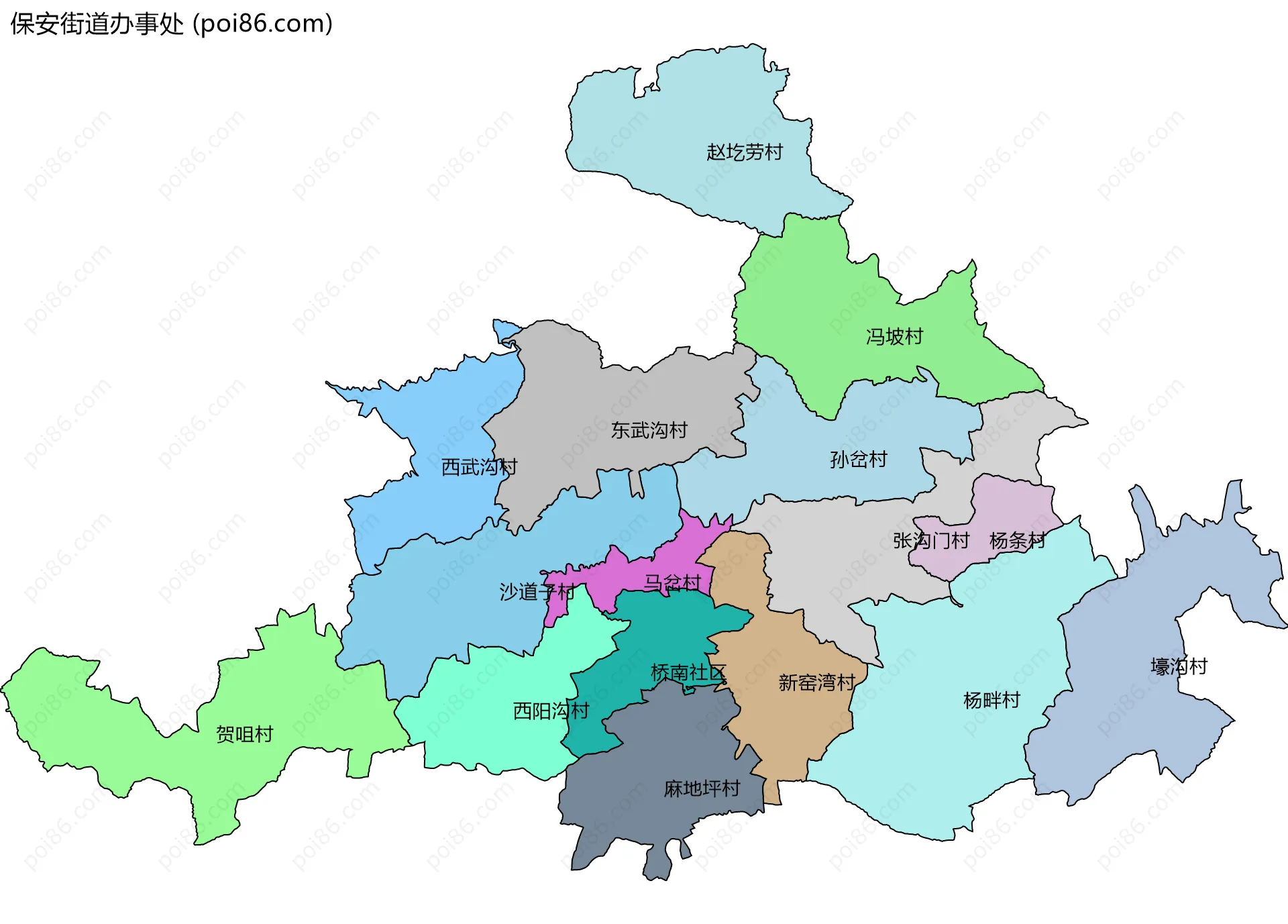 保安街道办事处边界地图(五级行政区划)