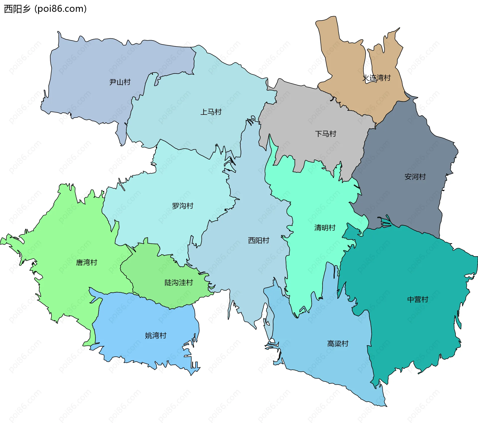 西阳乡边界地图(五级行政区划)