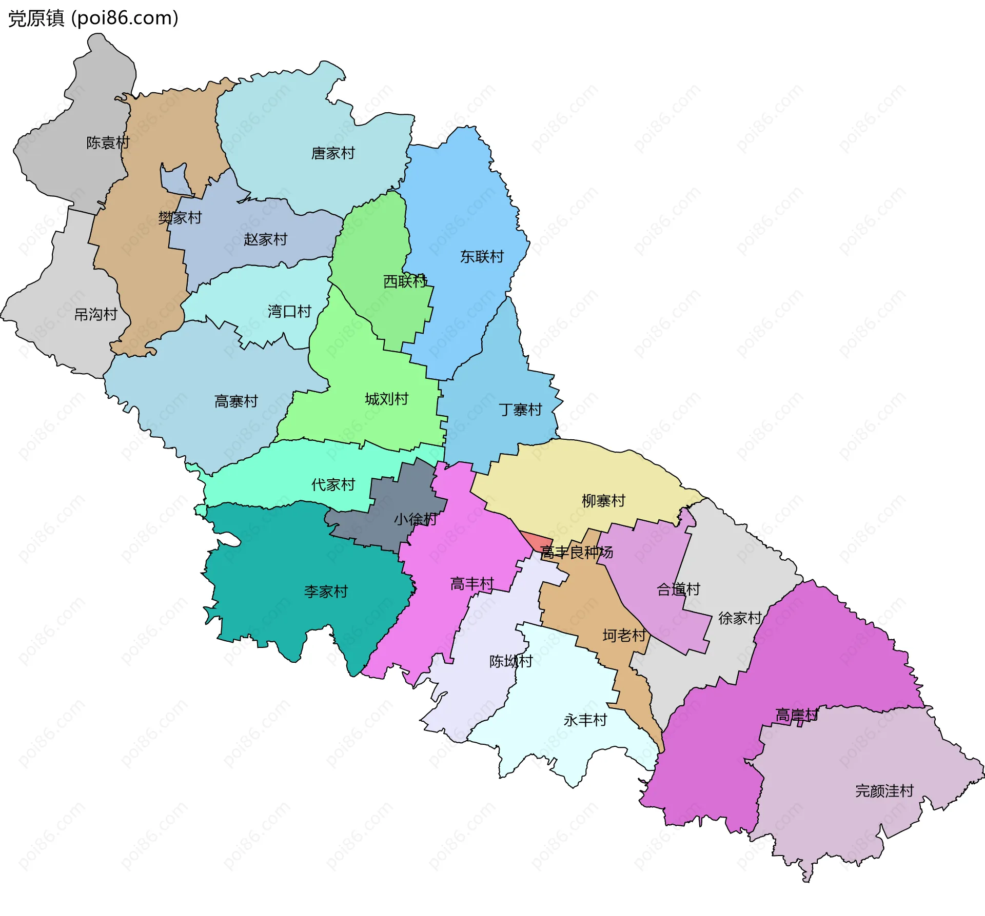 党原镇边界地图(五级行政区划)