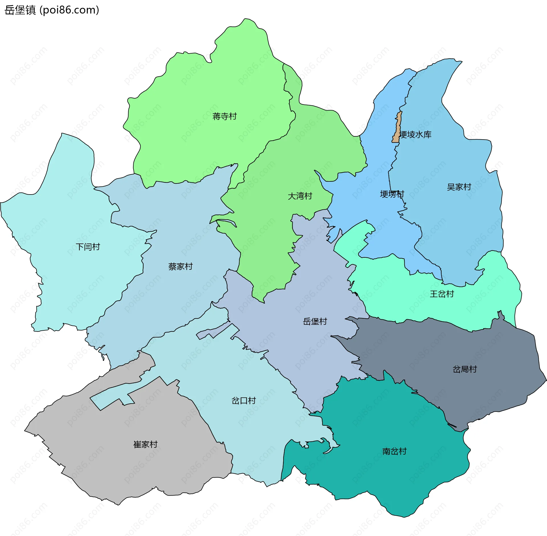 岳堡镇边界地图(五级行政区划)