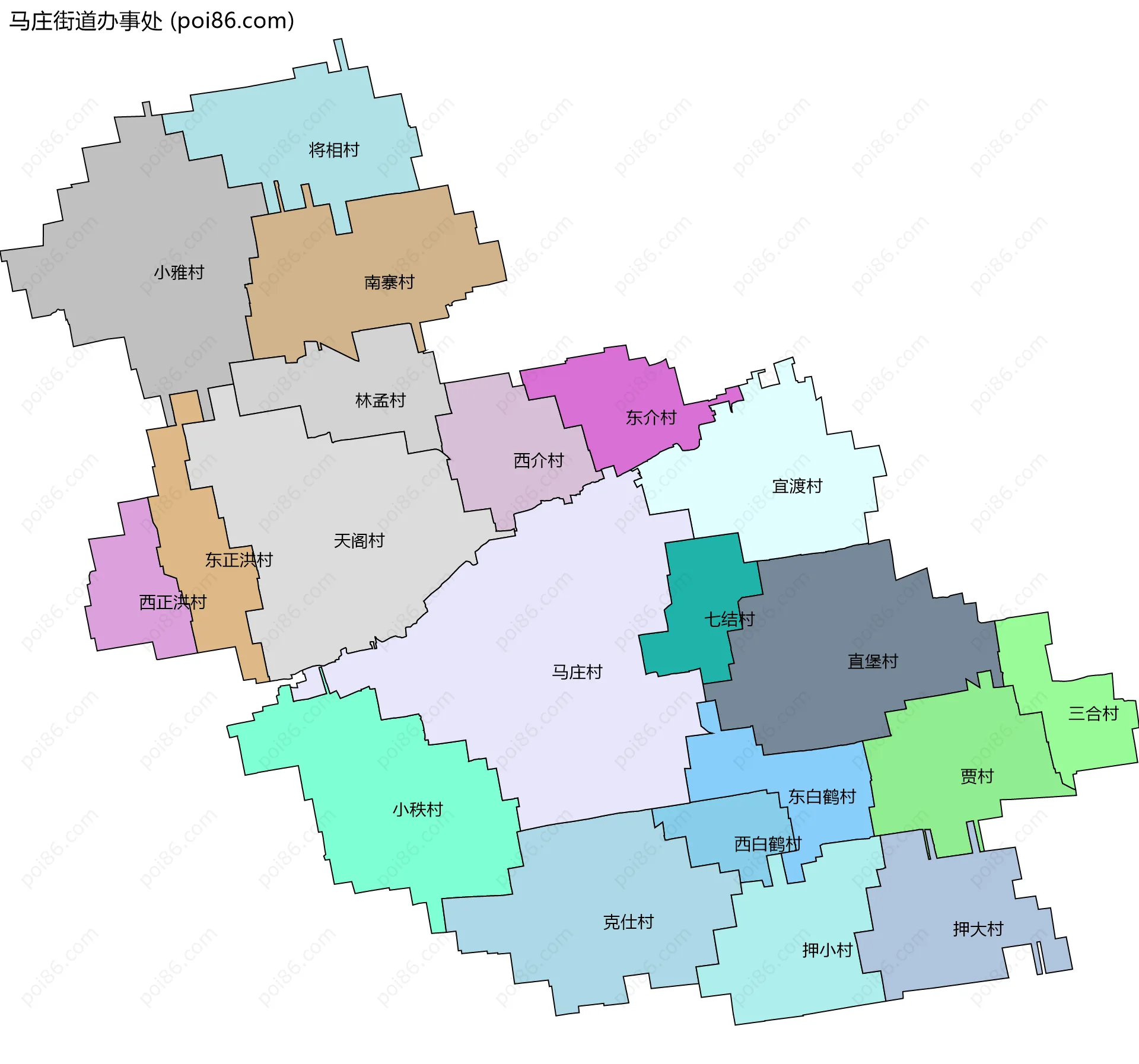 马庄街道办事处边界地图(五级行政区划)