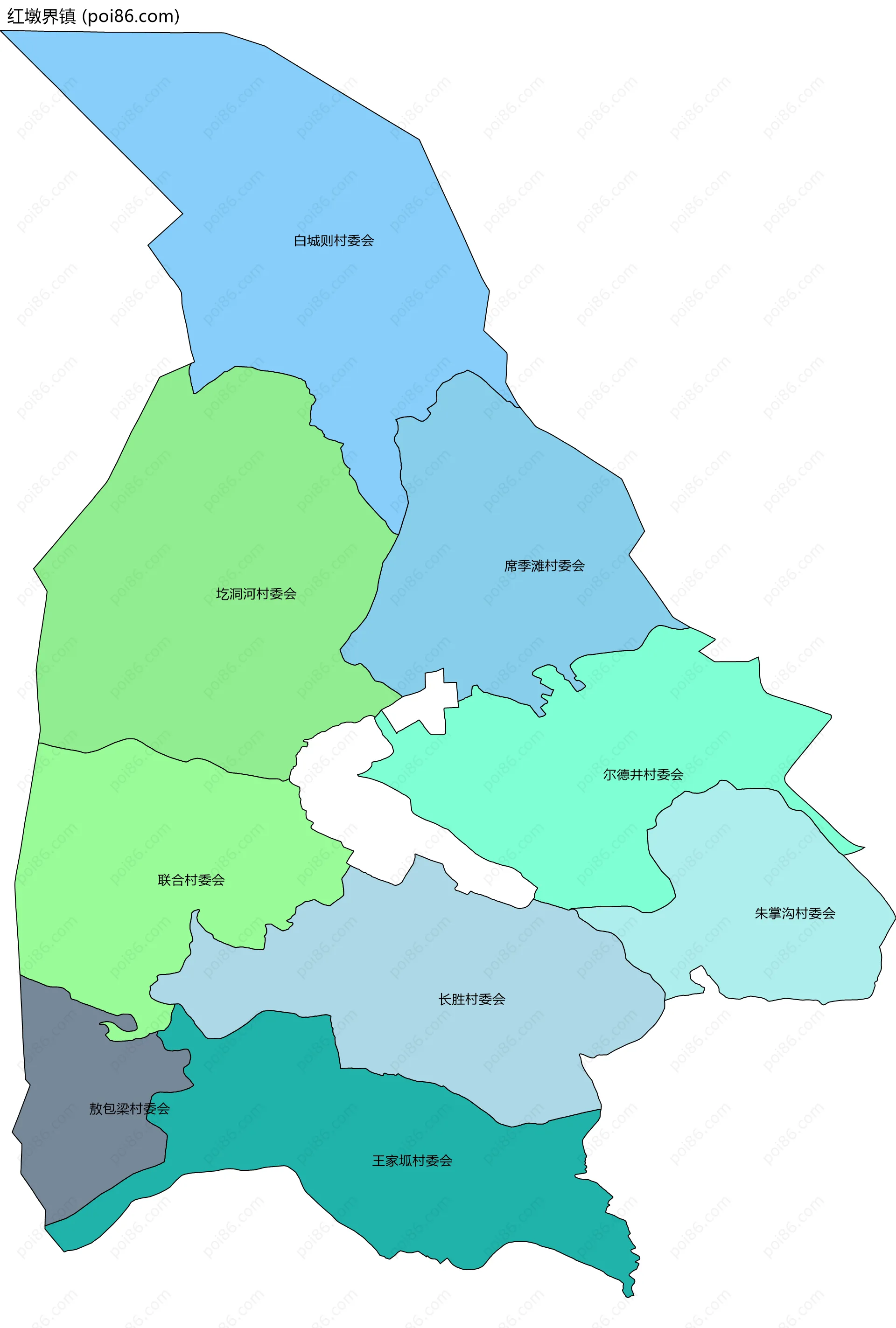红墩界镇边界地图(五级行政区划)