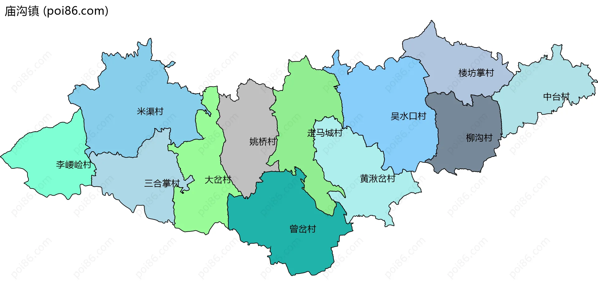 庙沟镇边界地图(五级行政区划)