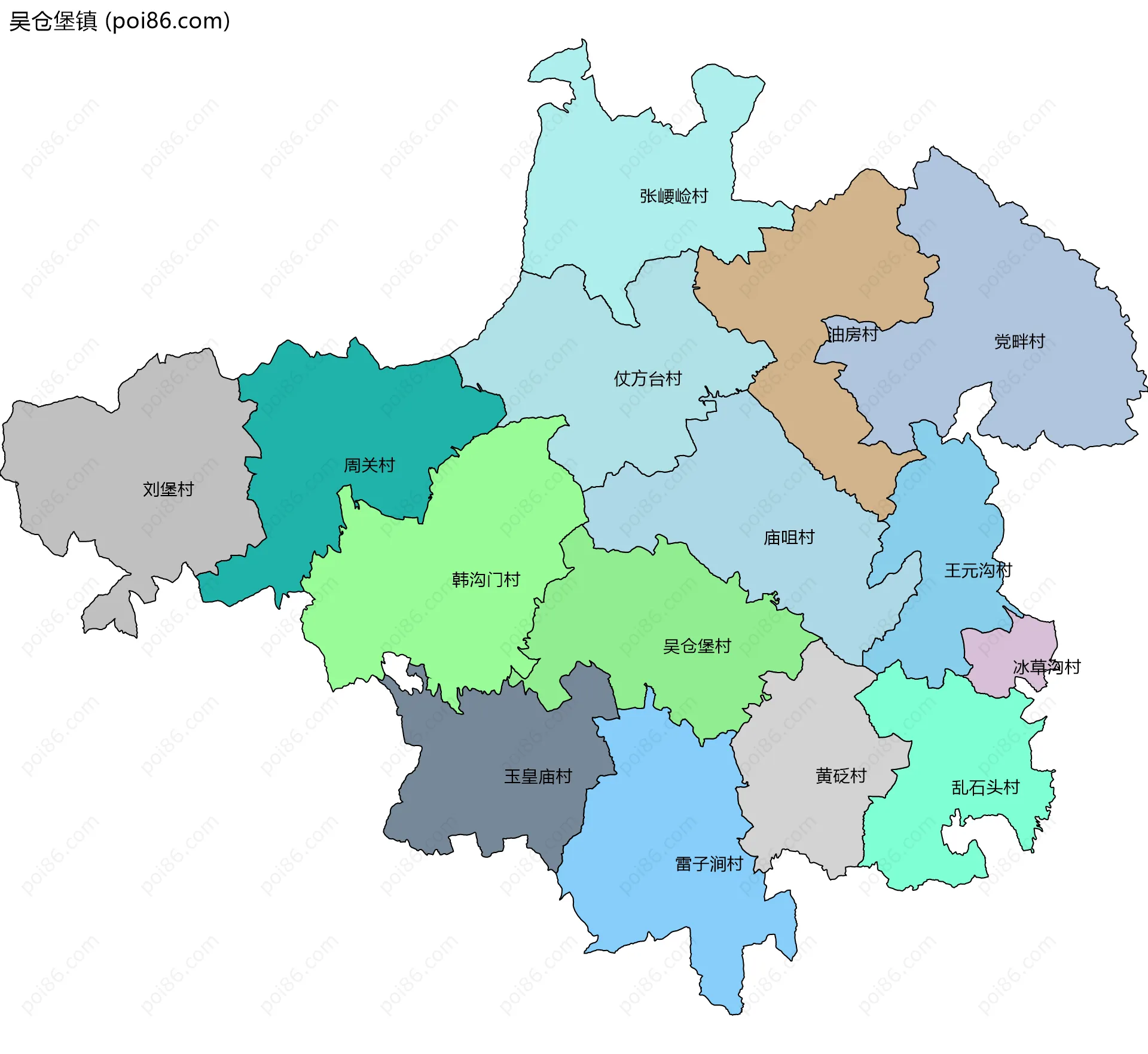 吴仓堡镇边界地图(五级行政区划)