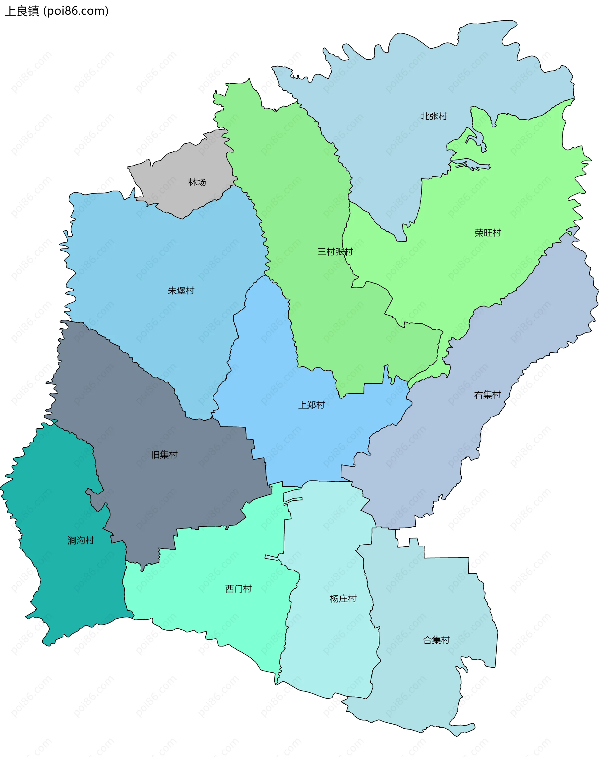 上良镇边界地图(五级行政区划)