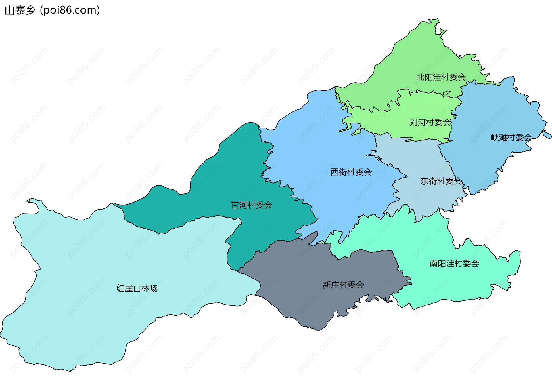 山寨乡边界地图(五级行政区划)