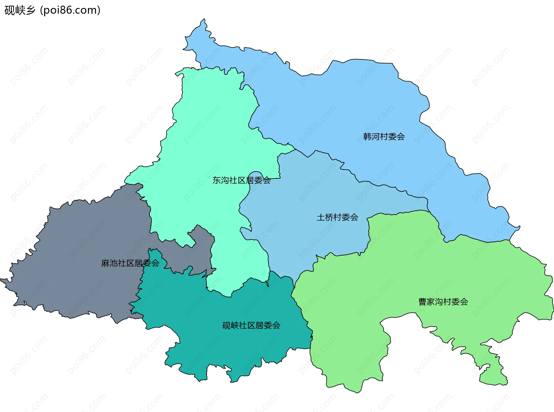 砚峡乡边界地图(五级行政区划)