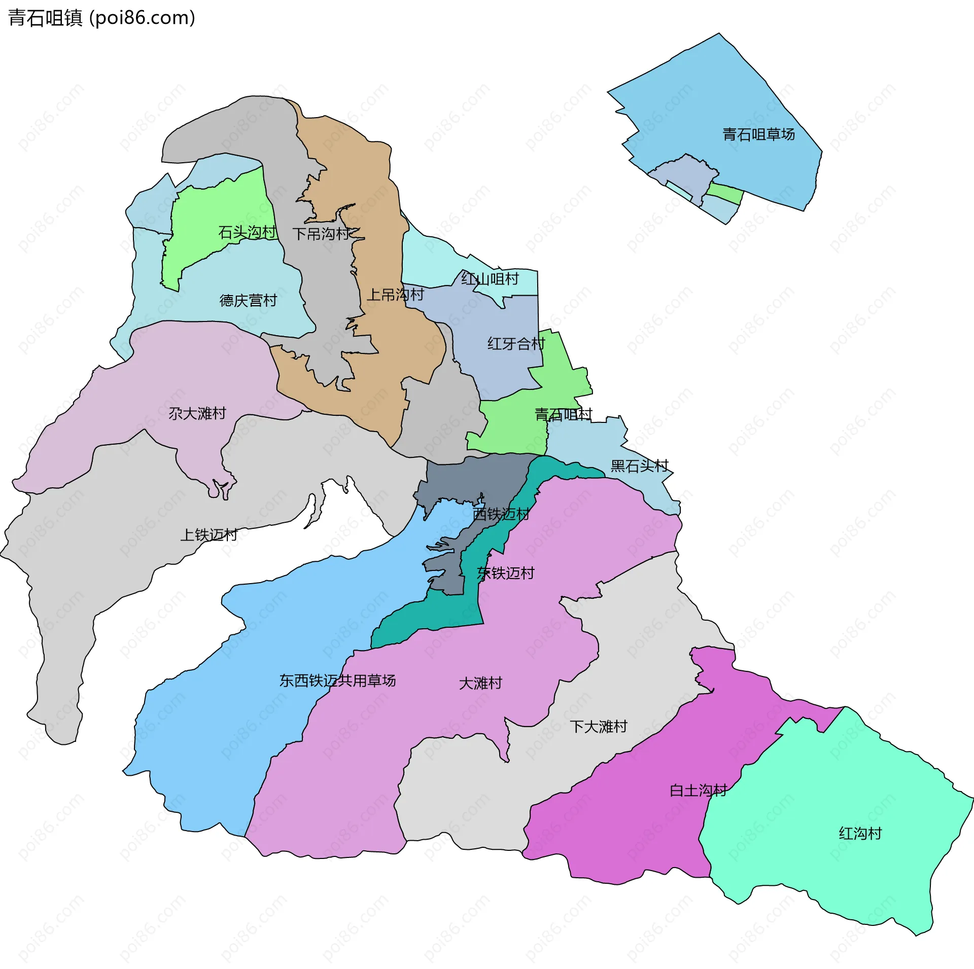 青石咀镇边界地图(五级行政区划)