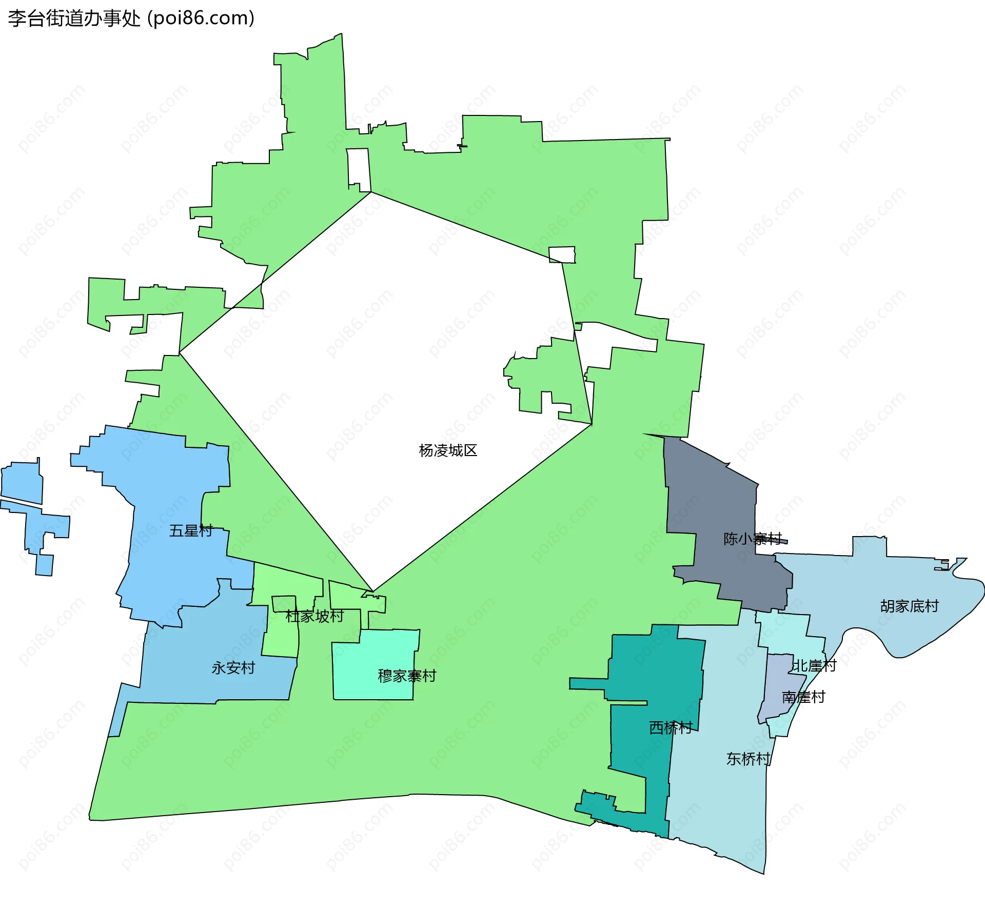 李台街道办事处边界地图(五级行政区划)