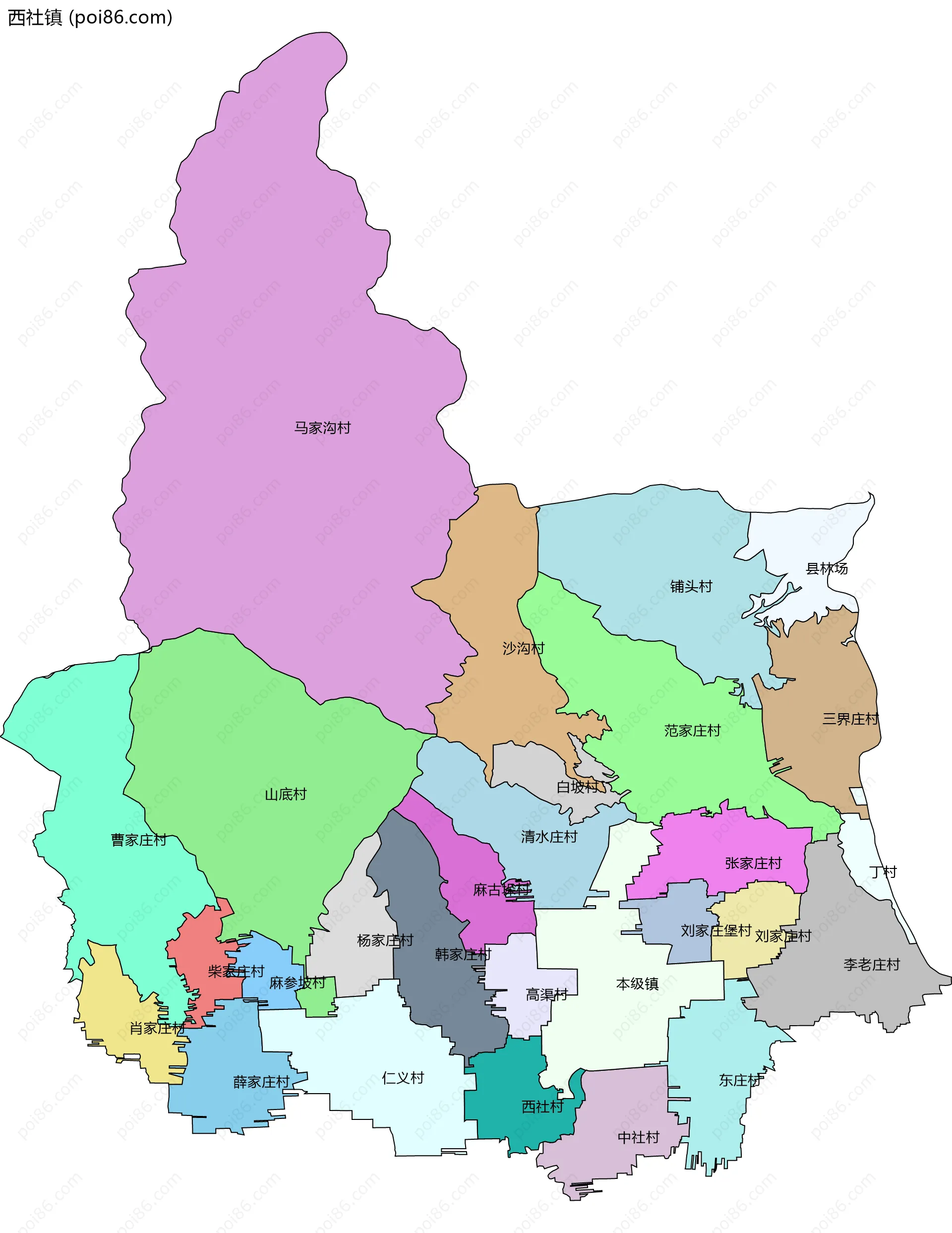 西社镇边界地图(五级行政区划)