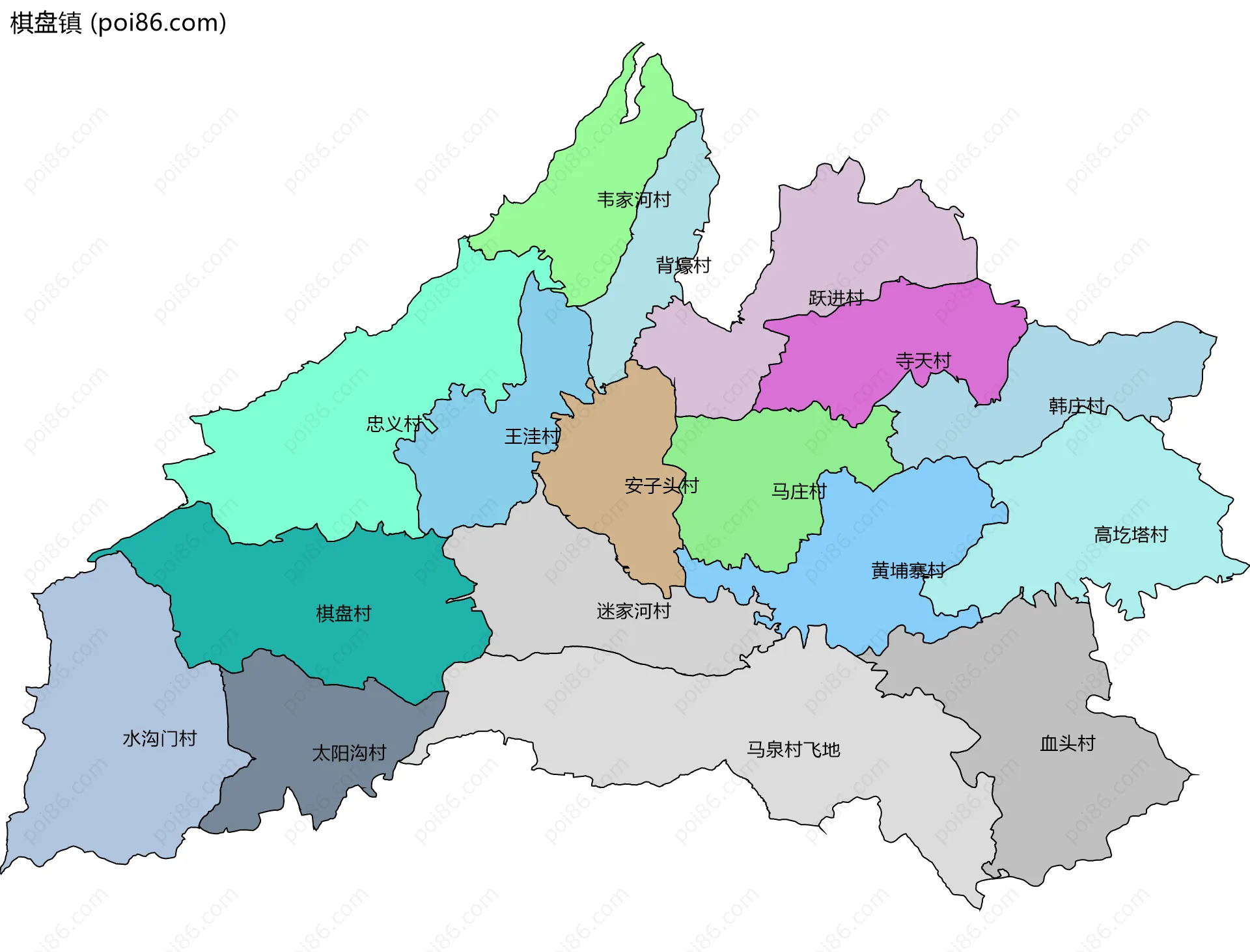 棋盘镇边界地图(五级行政区划)