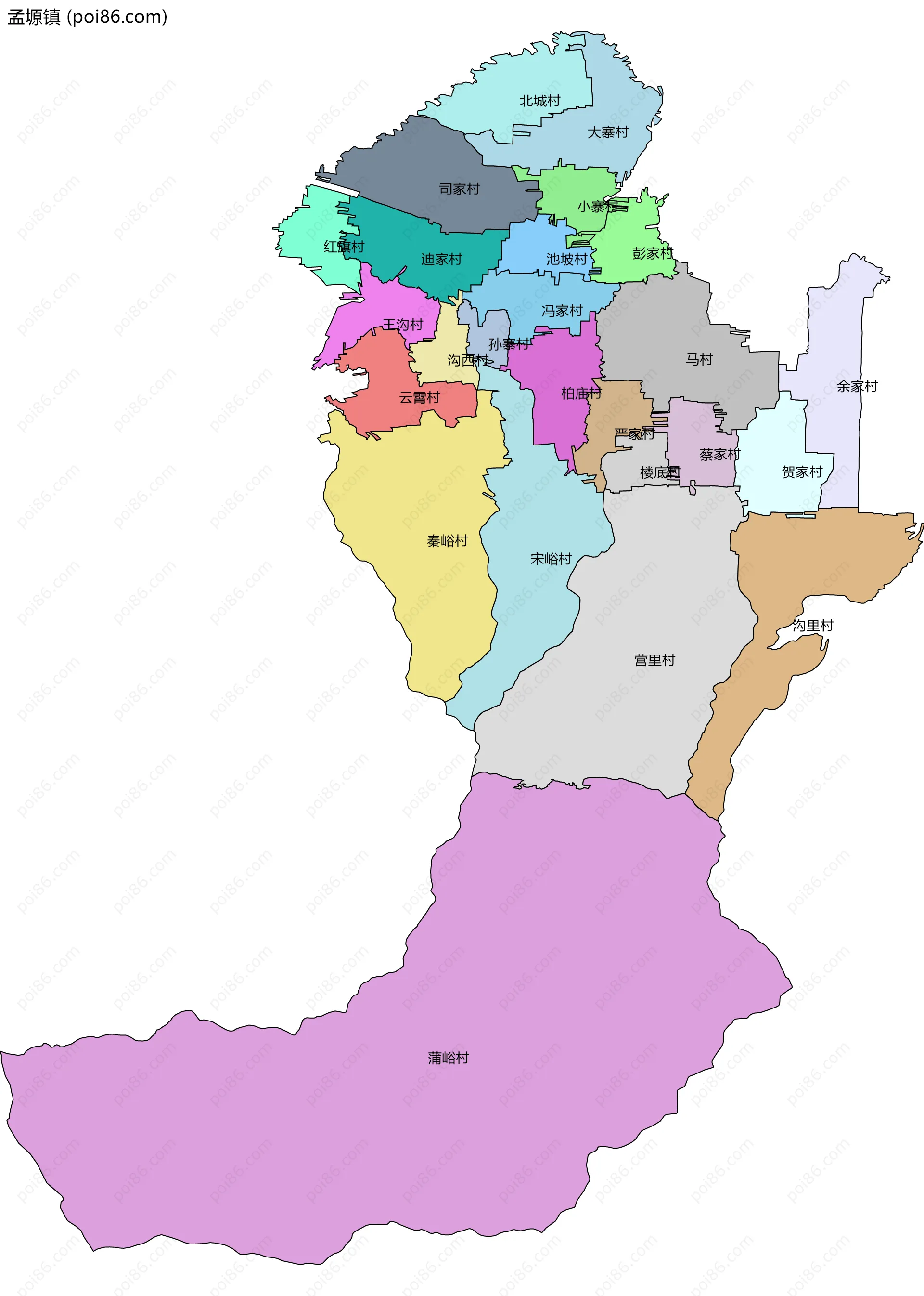 孟塬镇边界地图(五级行政区划)