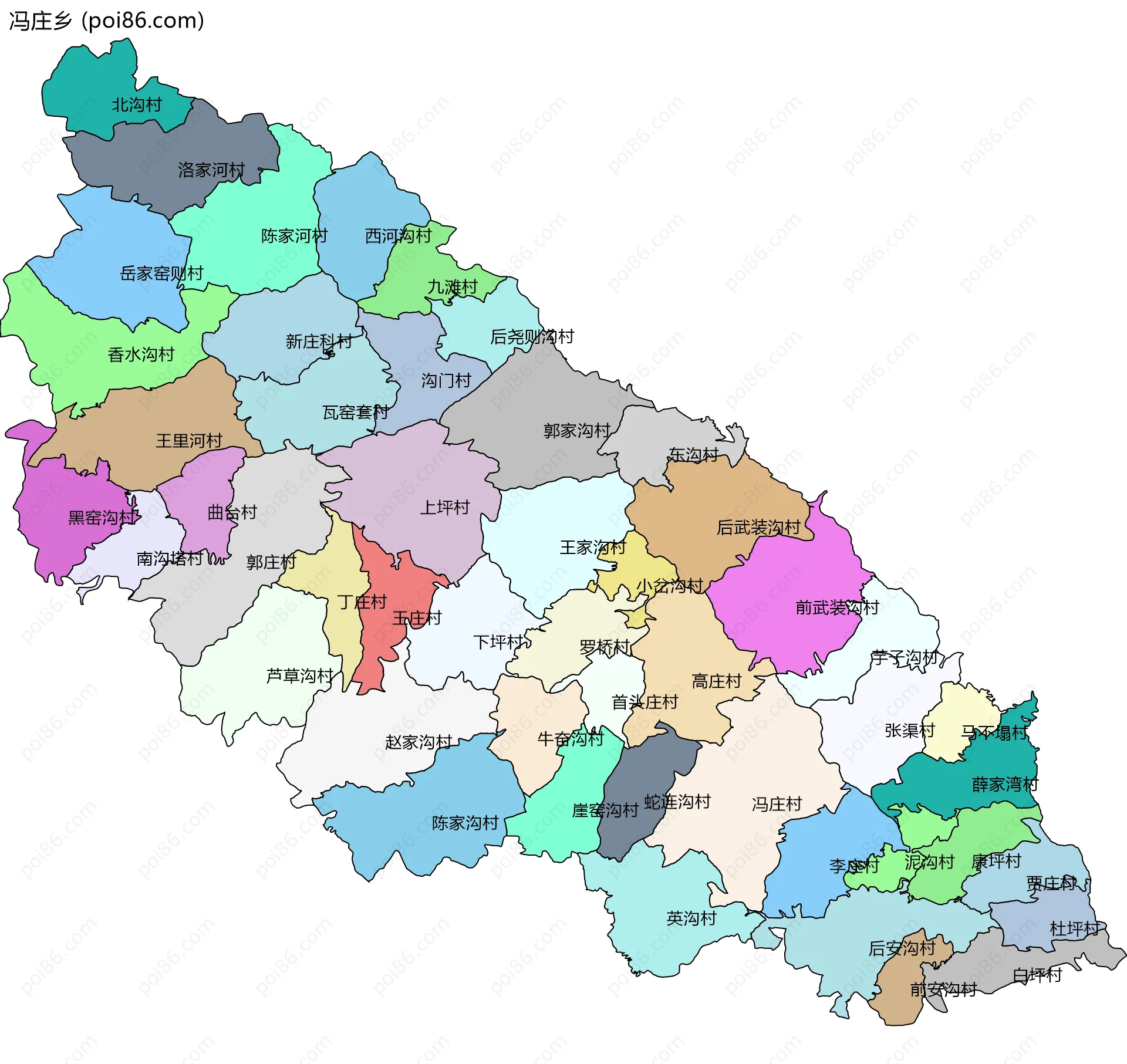 冯庄乡边界地图(五级行政区划)