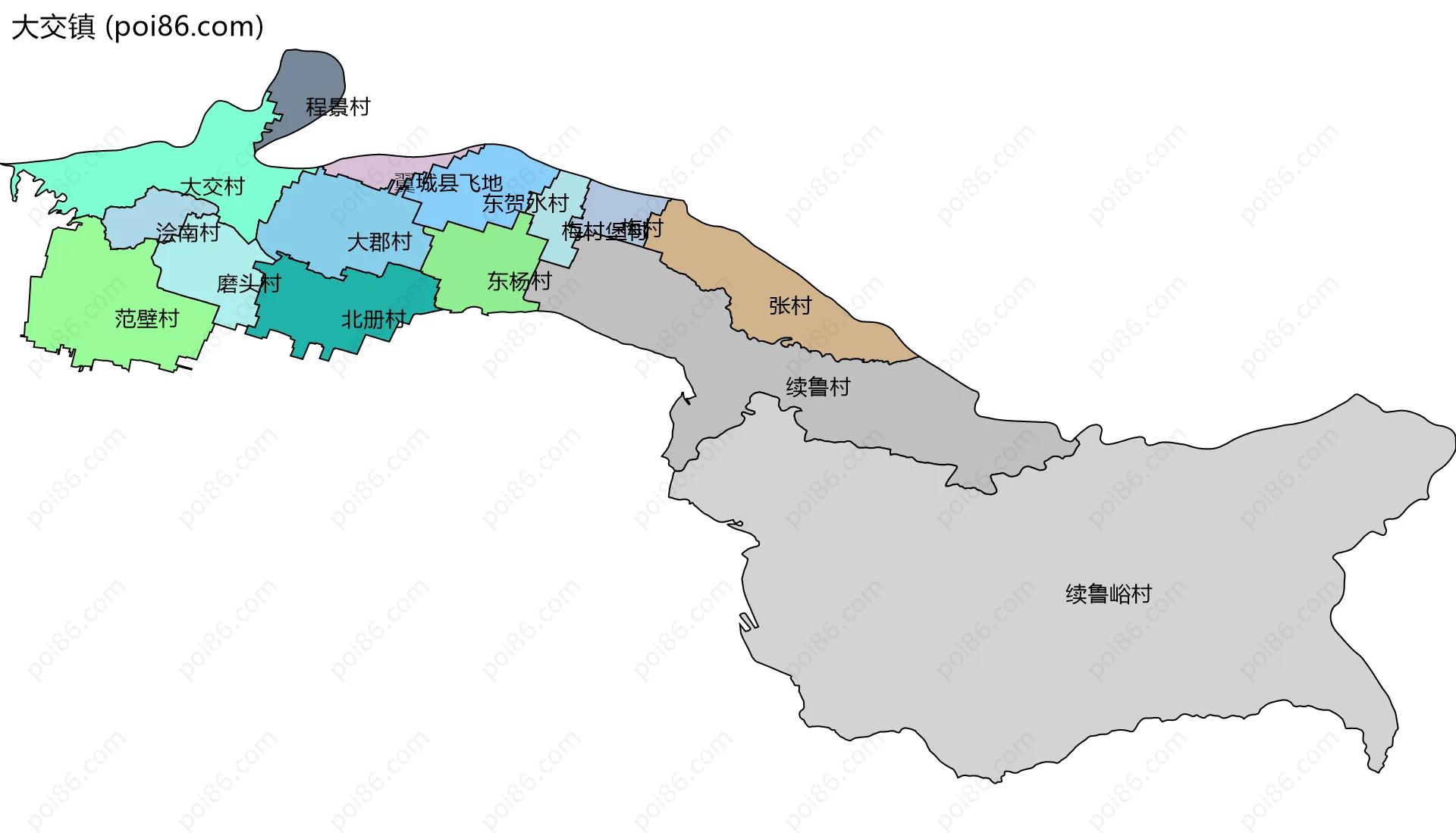 大交镇边界地图(五级行政区划)
