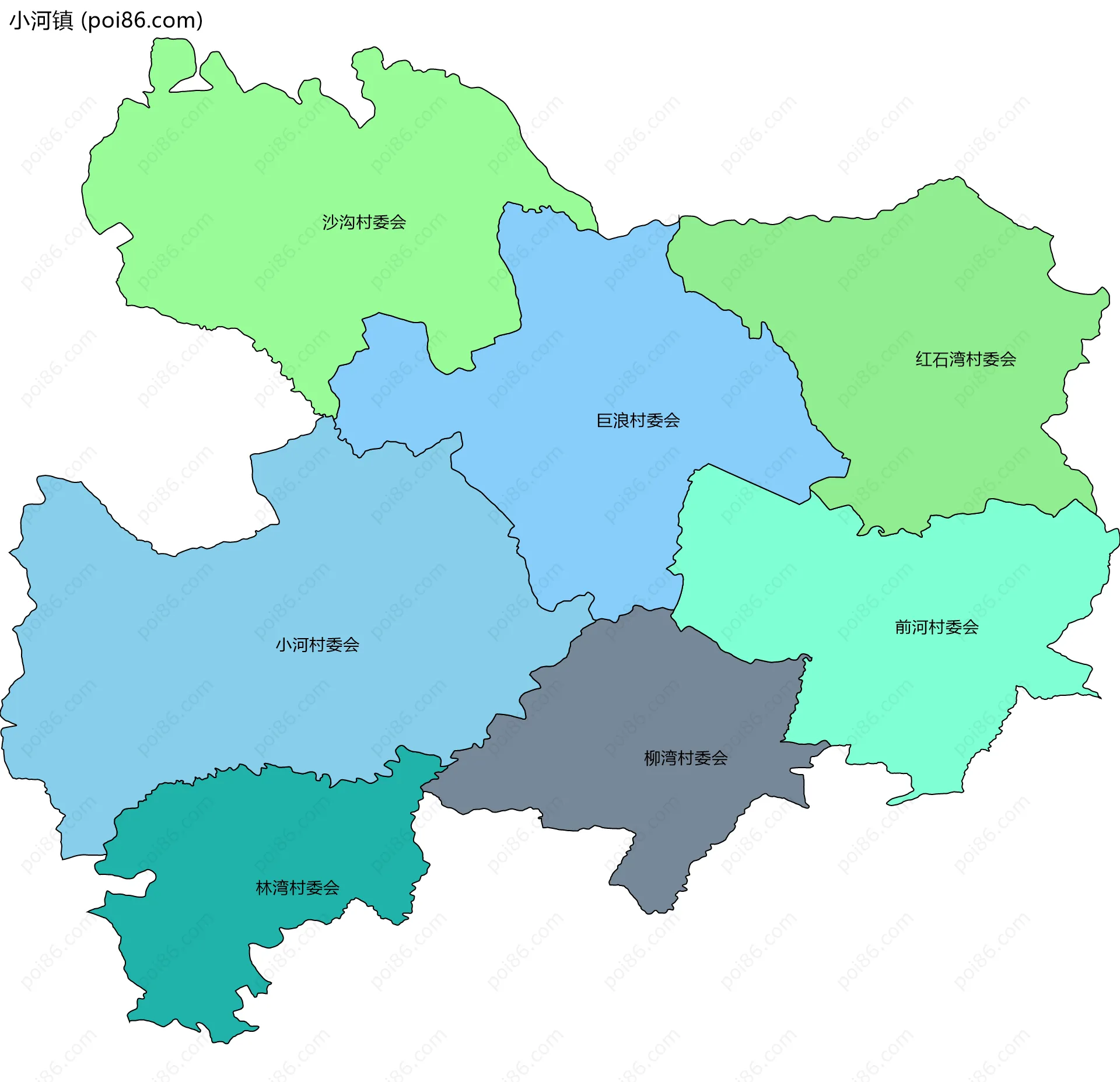 小河镇边界地图(五级行政区划)