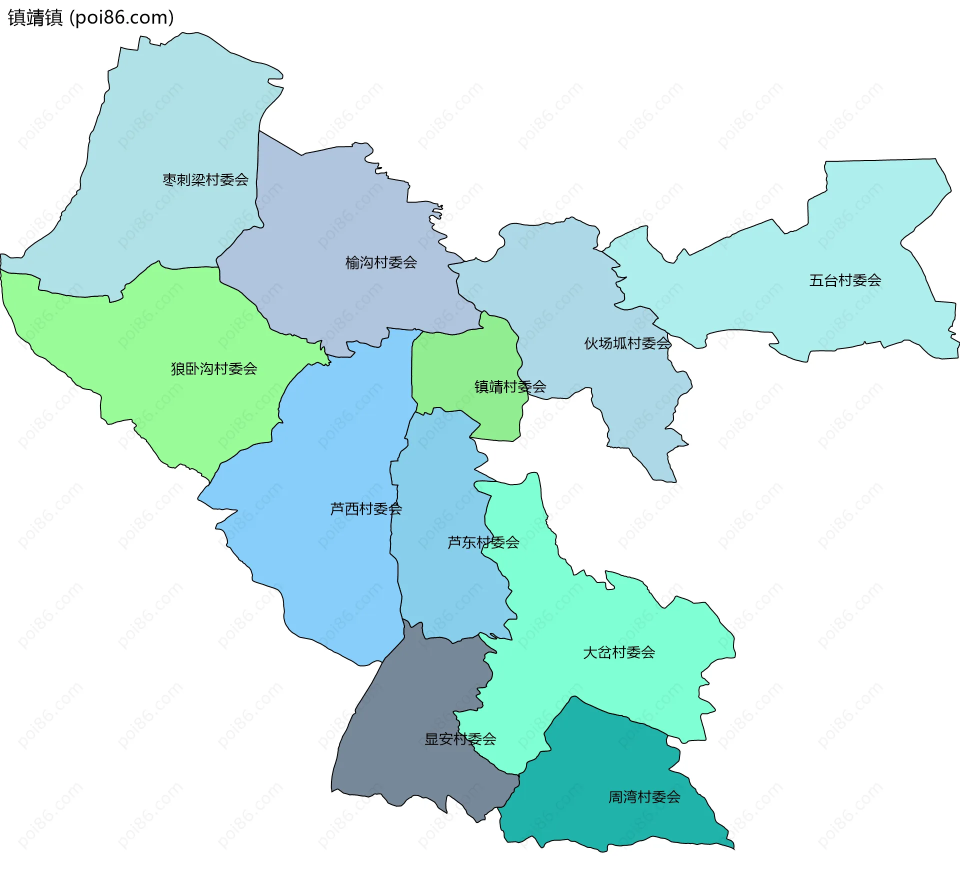 镇靖镇边界地图(五级行政区划)