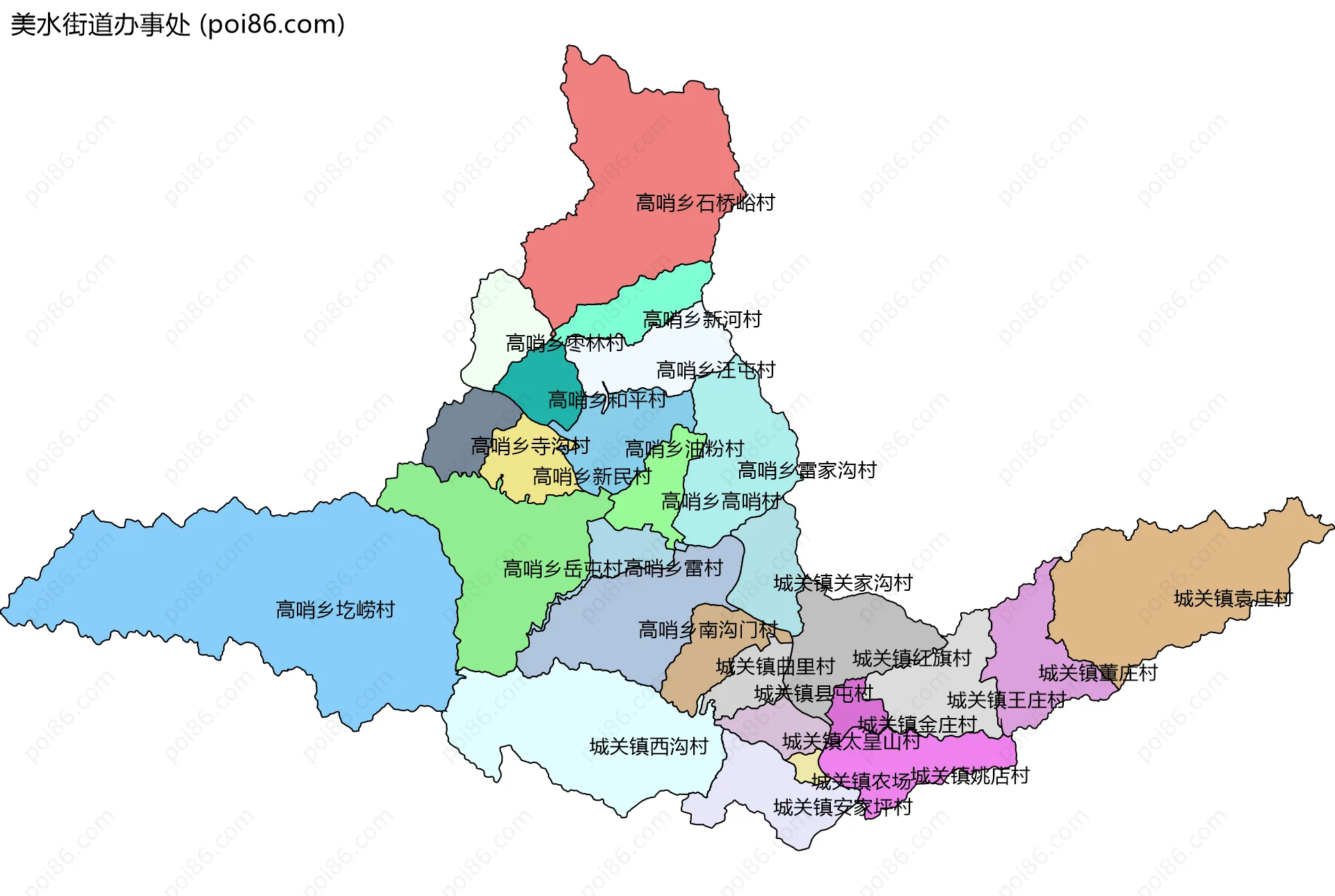 美水街道办事处边界地图(五级行政区划)