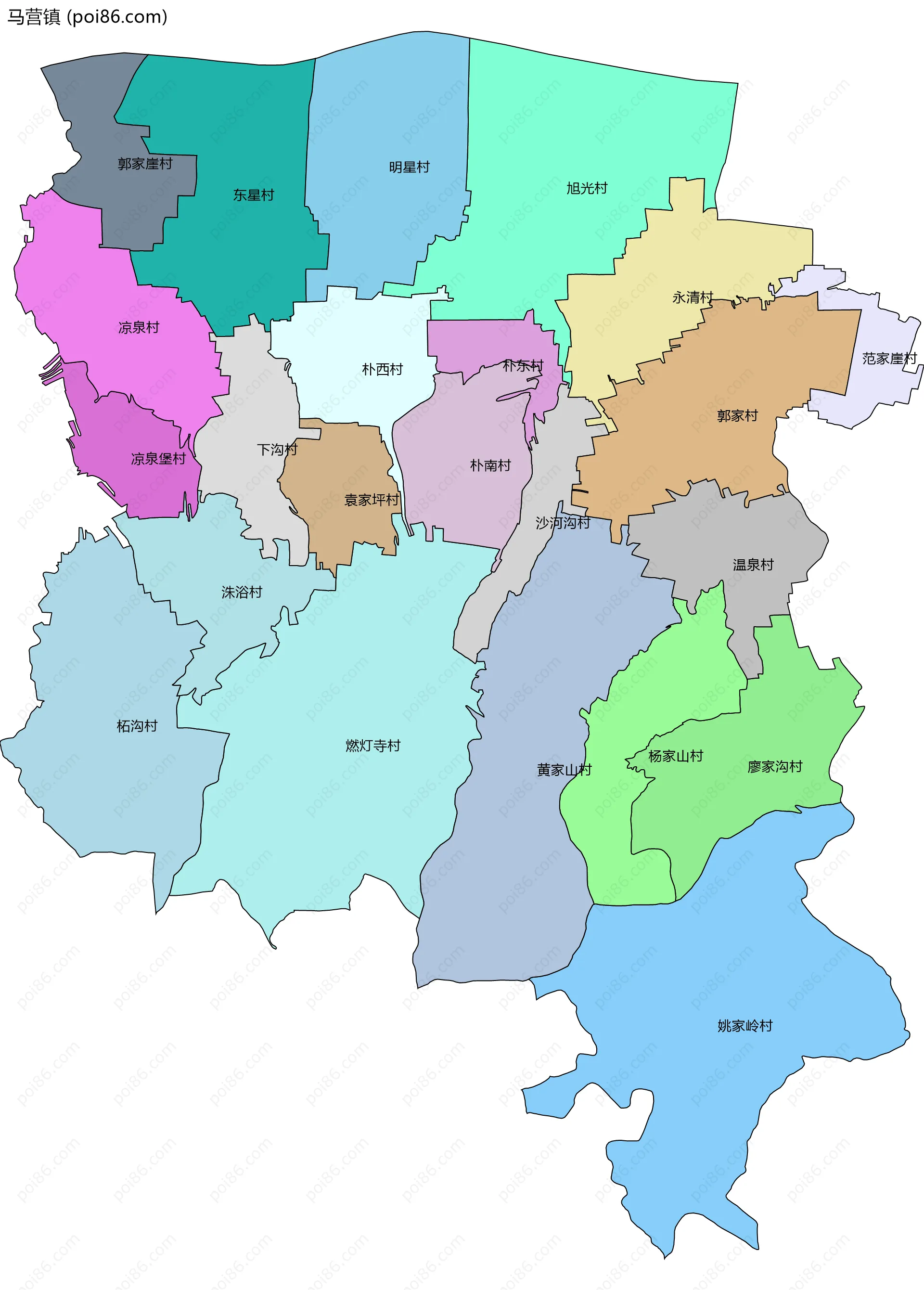 马营镇边界地图(五级行政区划)