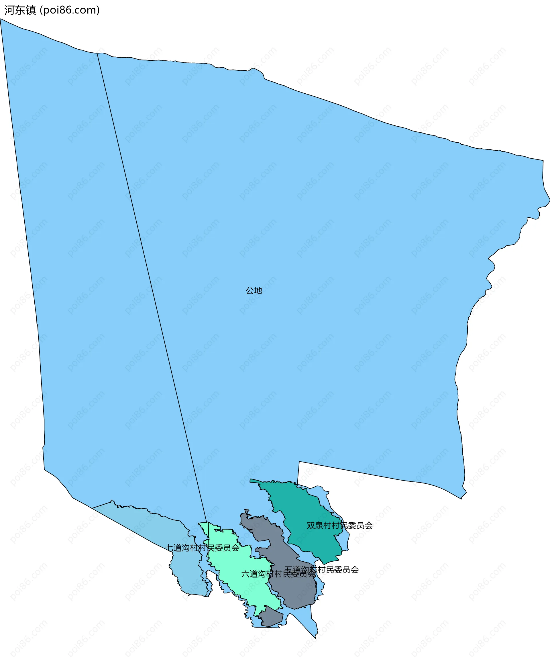 河东镇边界地图(五级行政区划)