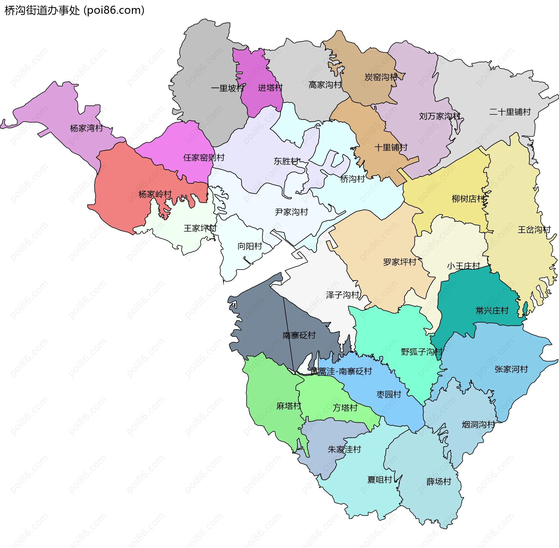桥沟街道办事处边界地图(五级行政区划)