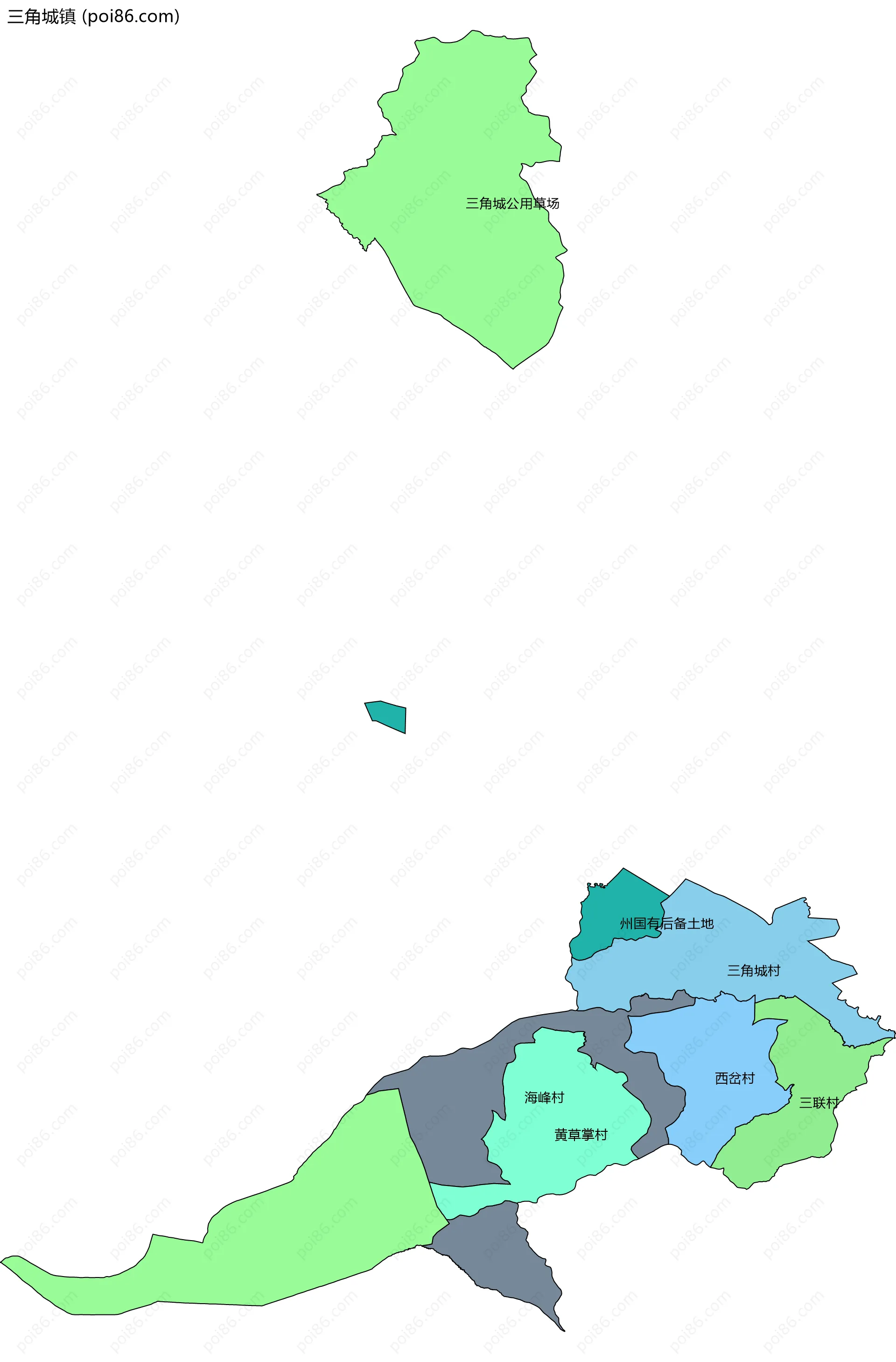 三角城镇边界地图(五级行政区划)