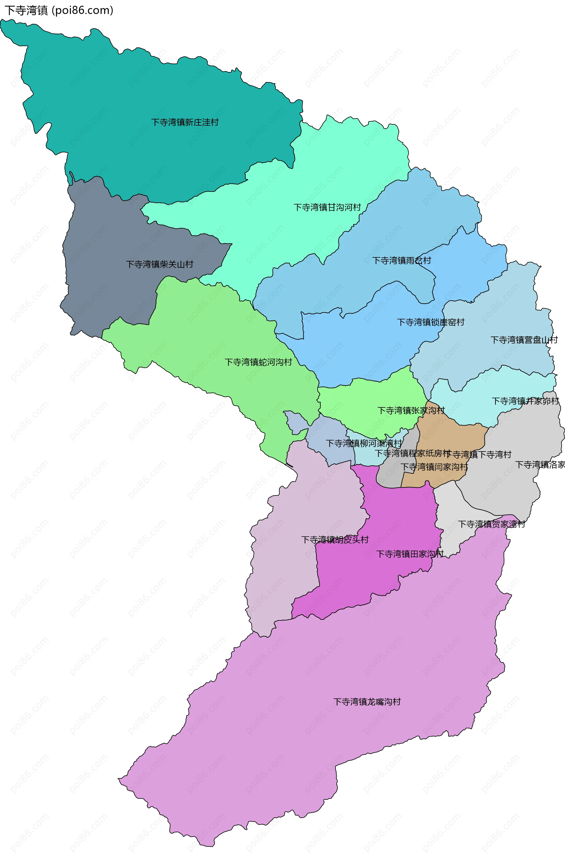 下寺湾镇边界地图(五级行政区划)