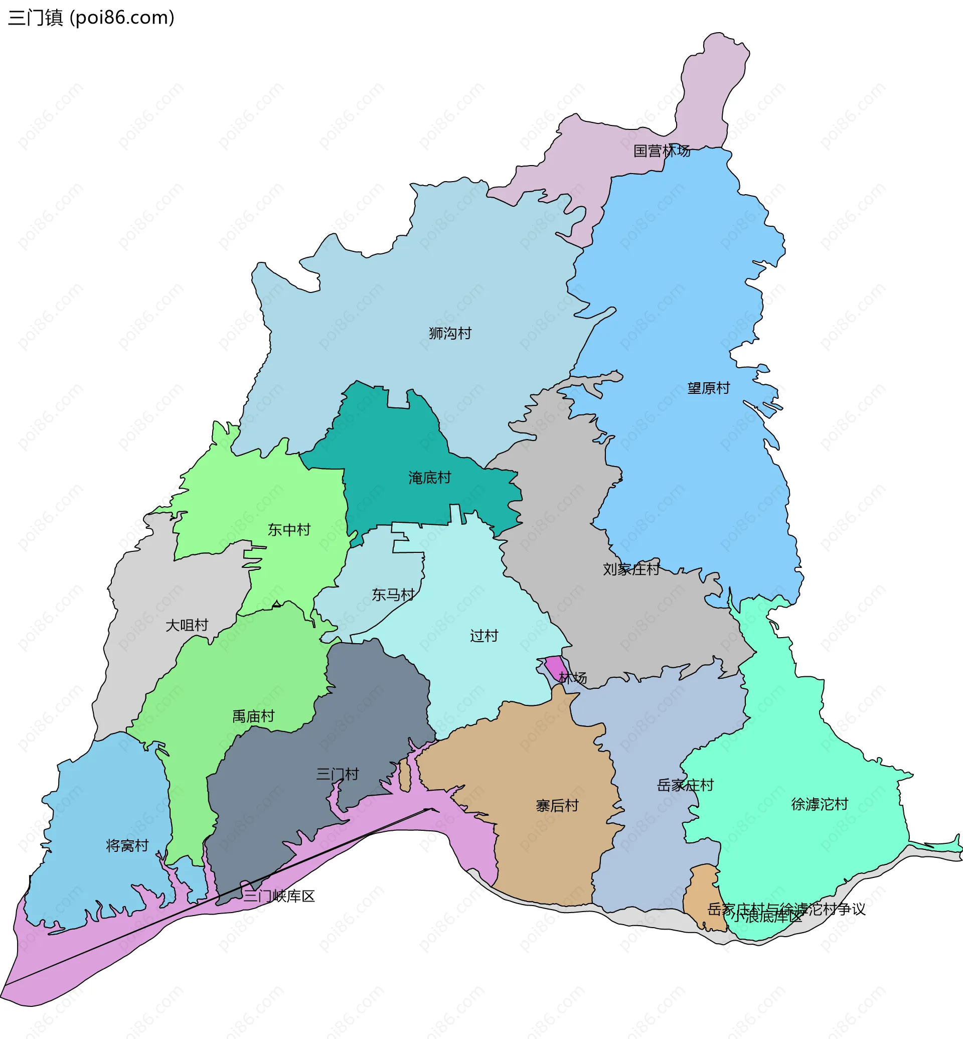 三门镇边界地图(五级行政区划)