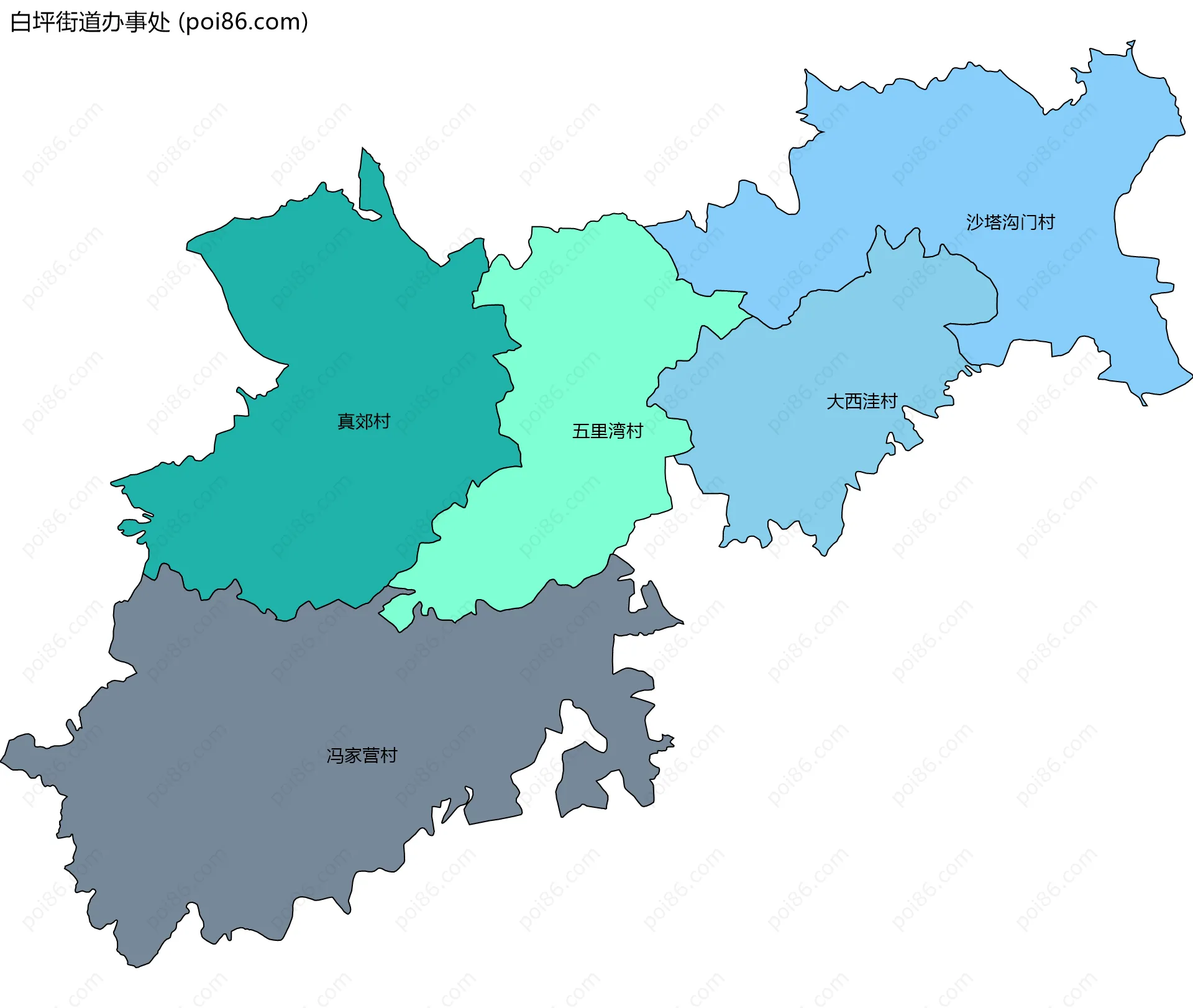 白坪街道办事处边界地图(五级行政区划)
