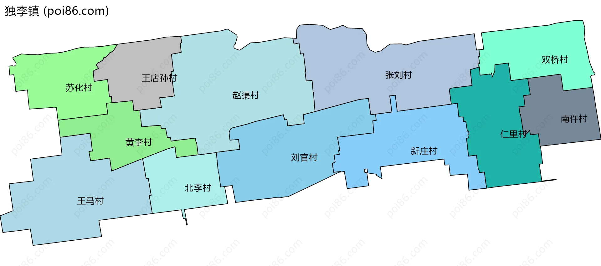 独李镇边界地图(五级行政区划)