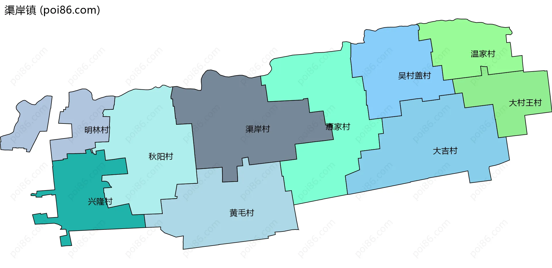 渠岸镇边界地图(五级行政区划)