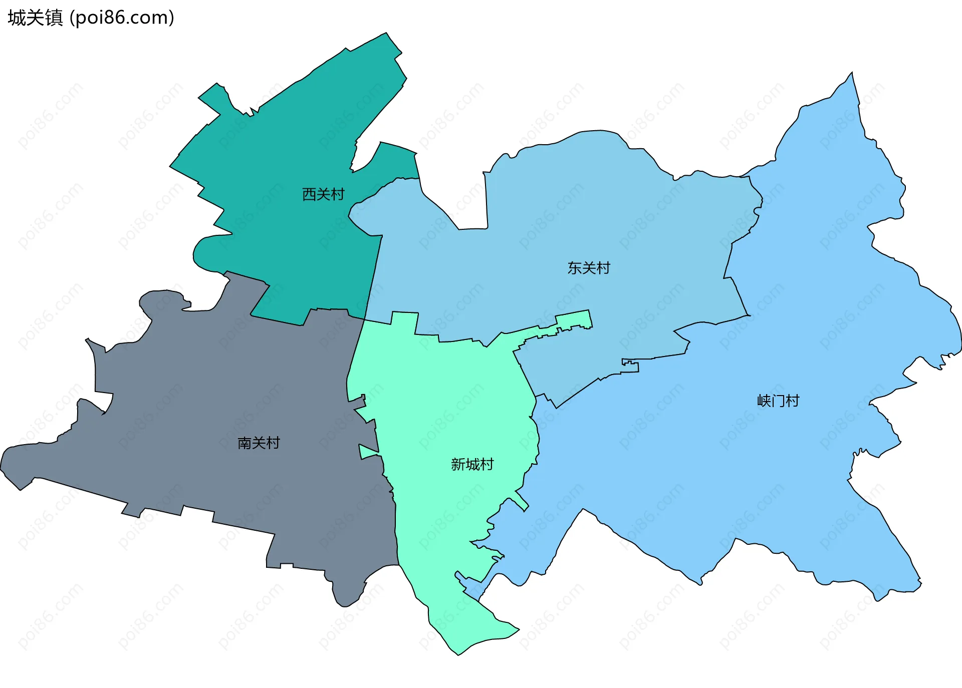 城关镇边界地图(五级行政区划)