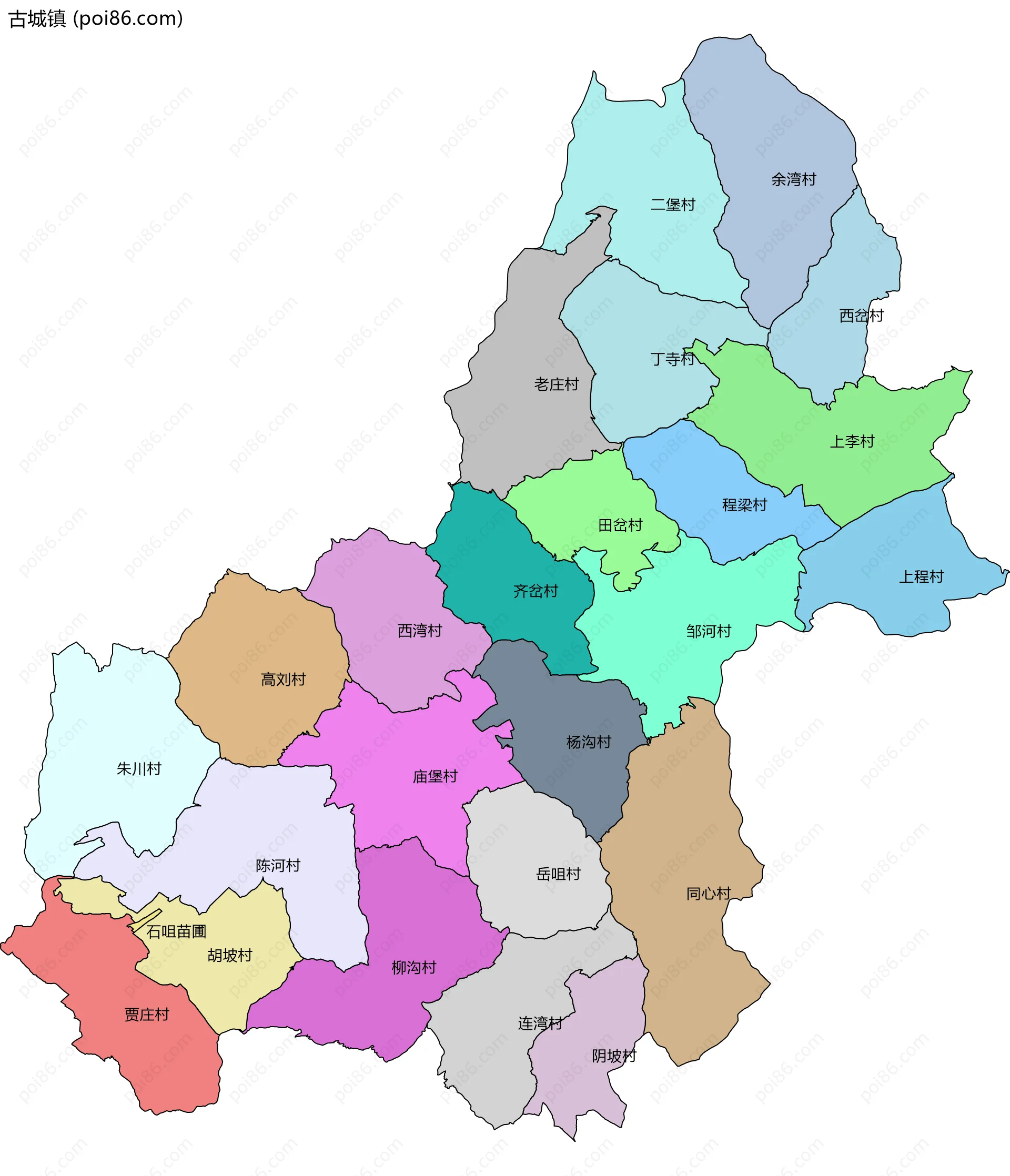 古城镇边界地图(五级行政区划)