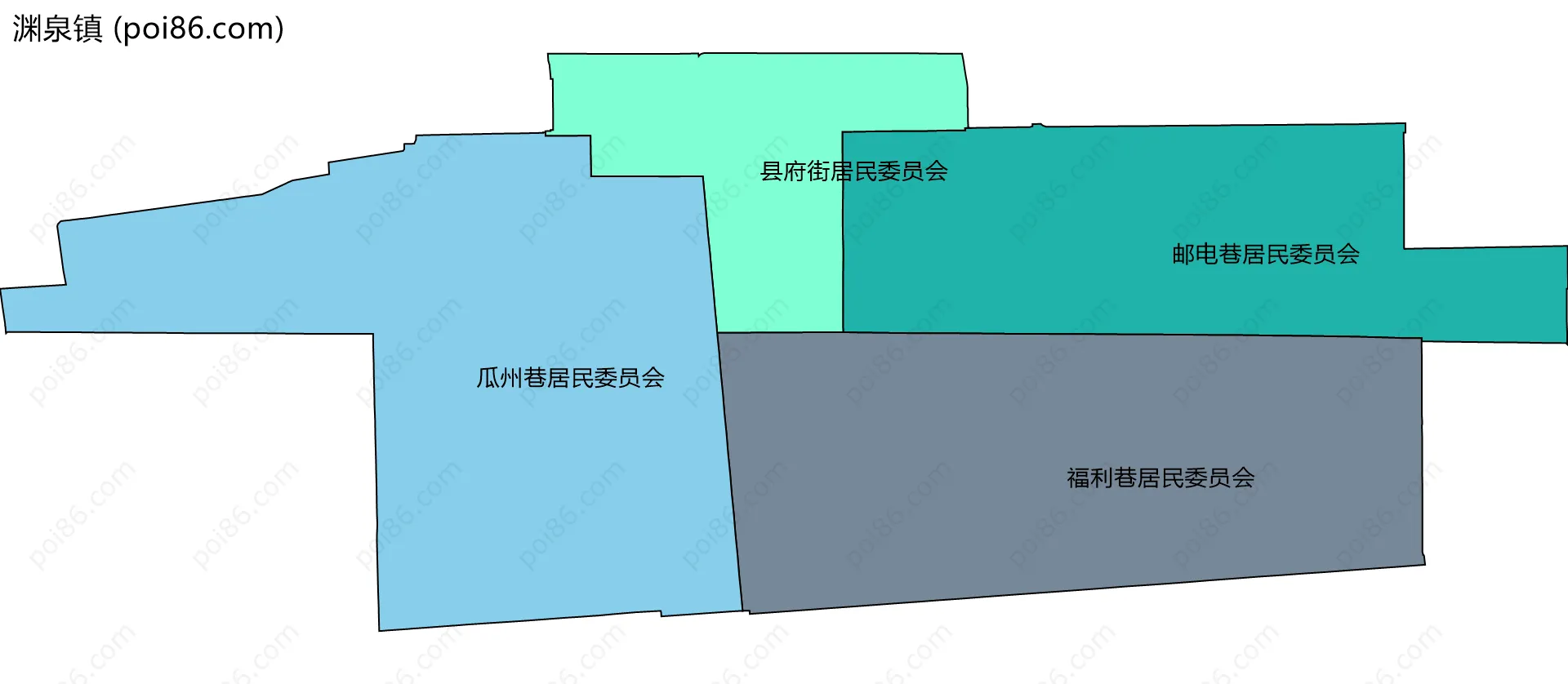 渊泉镇边界地图(五级行政区划)
