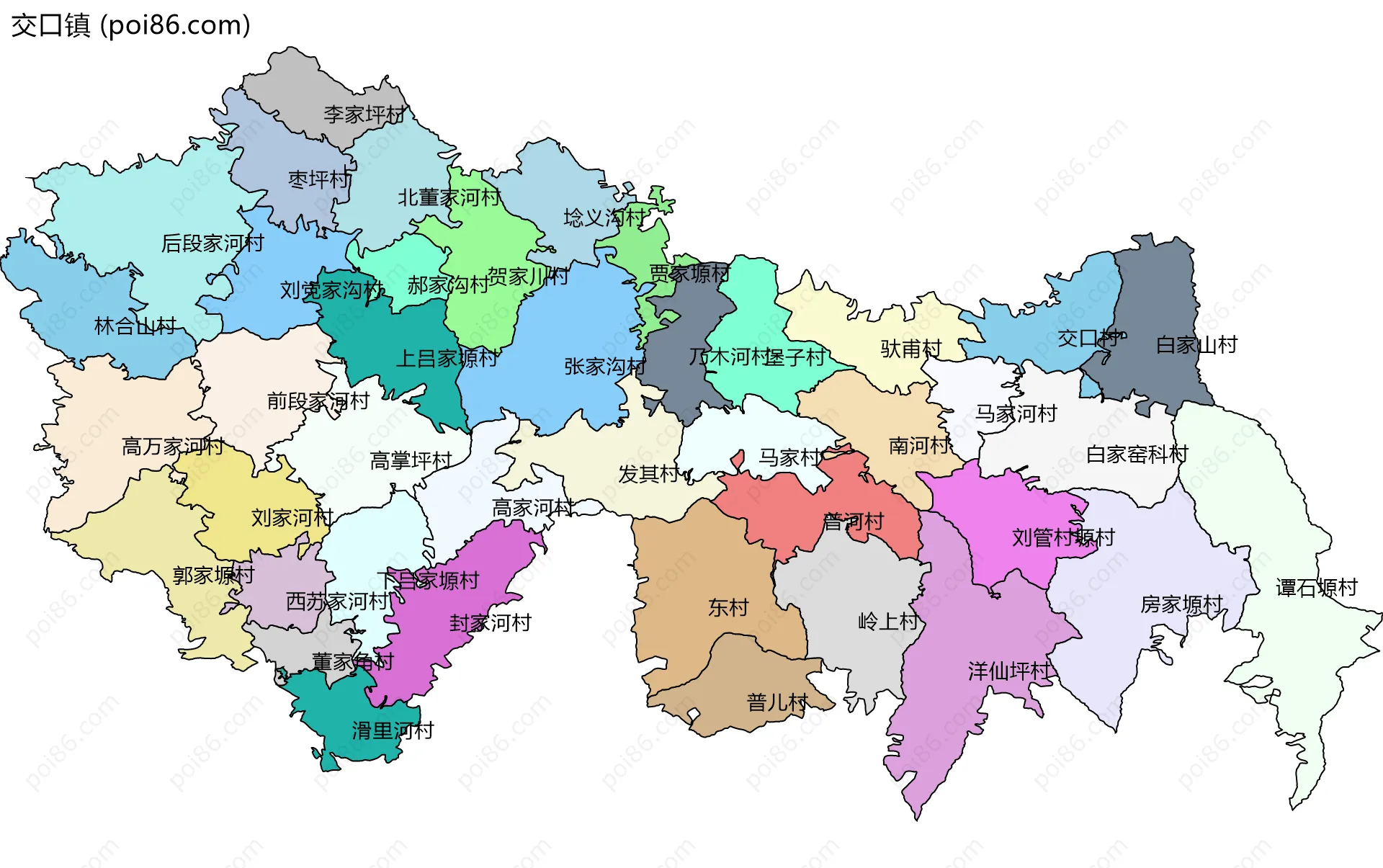 交口镇边界地图(五级行政区划)