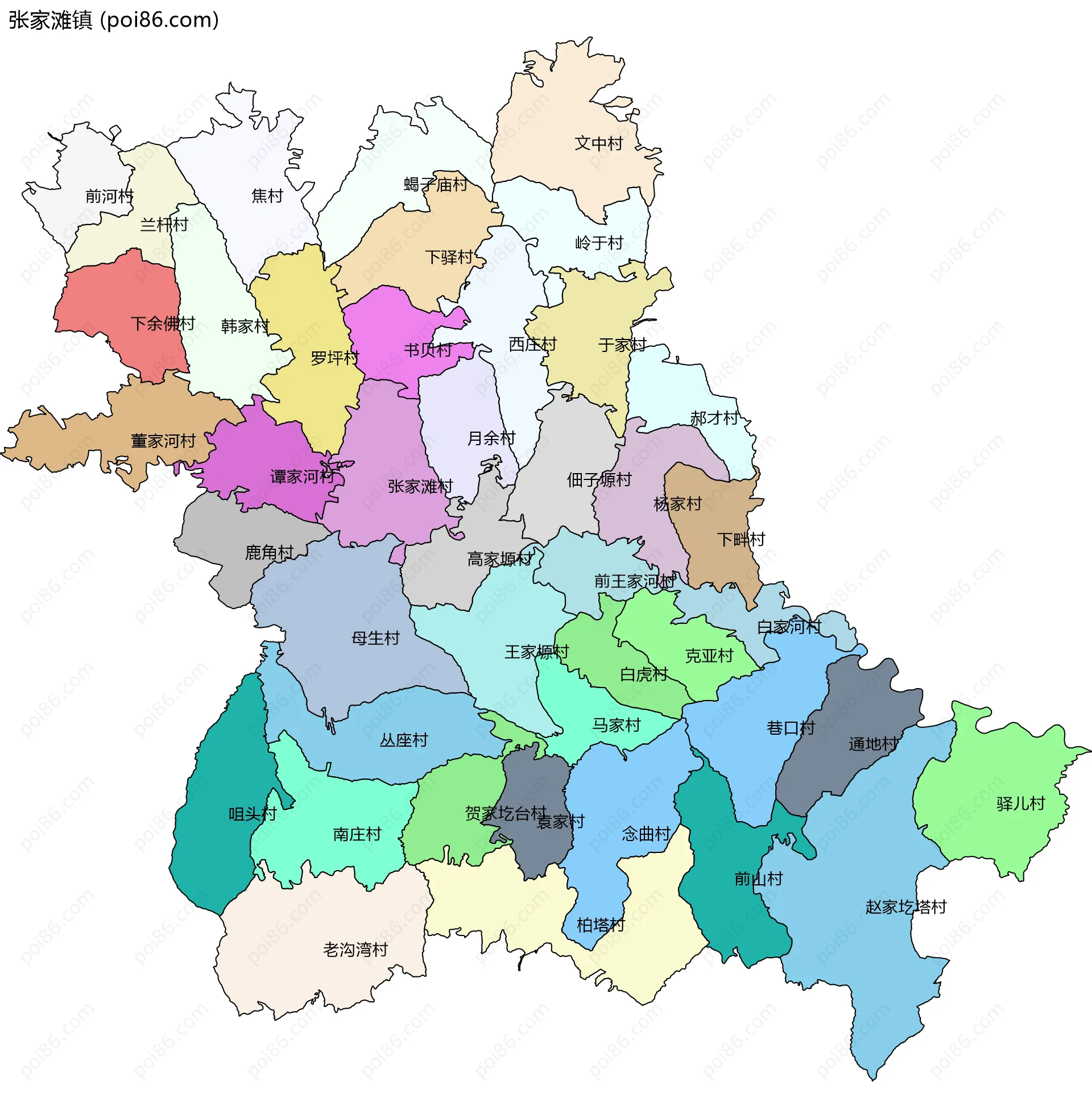 张家滩镇边界地图(五级行政区划)