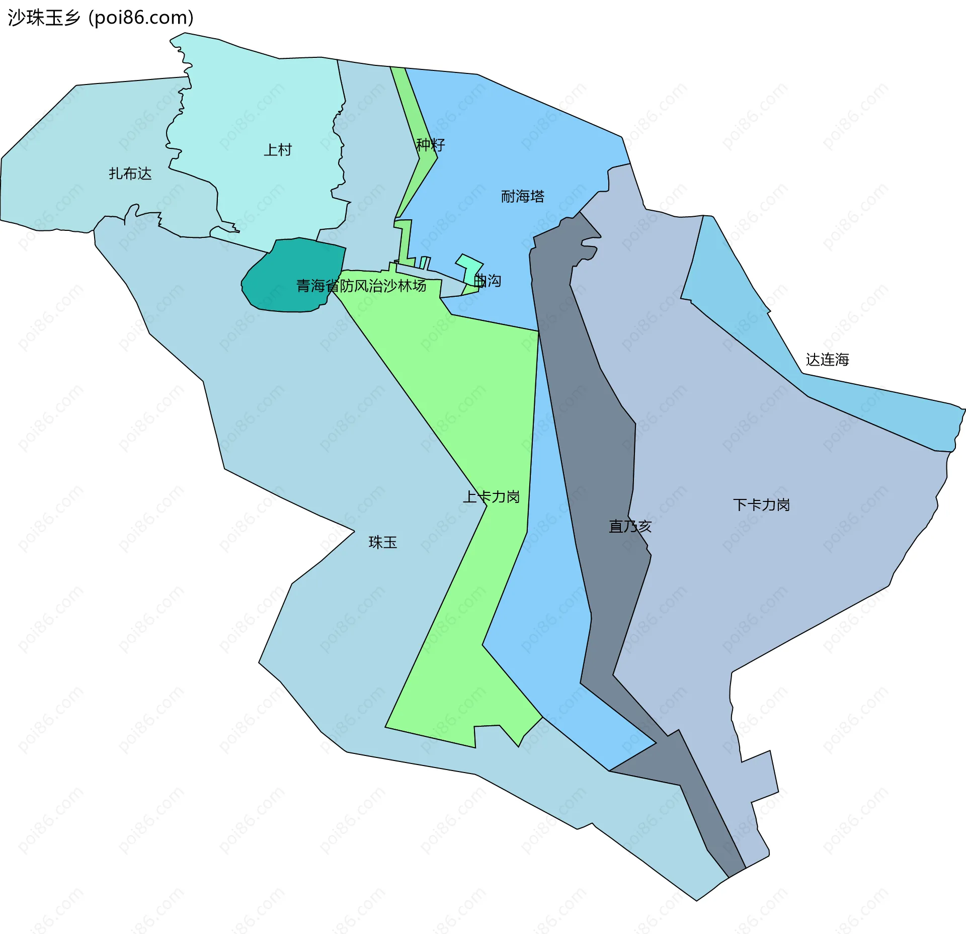 沙珠玉乡边界地图(五级行政区划)