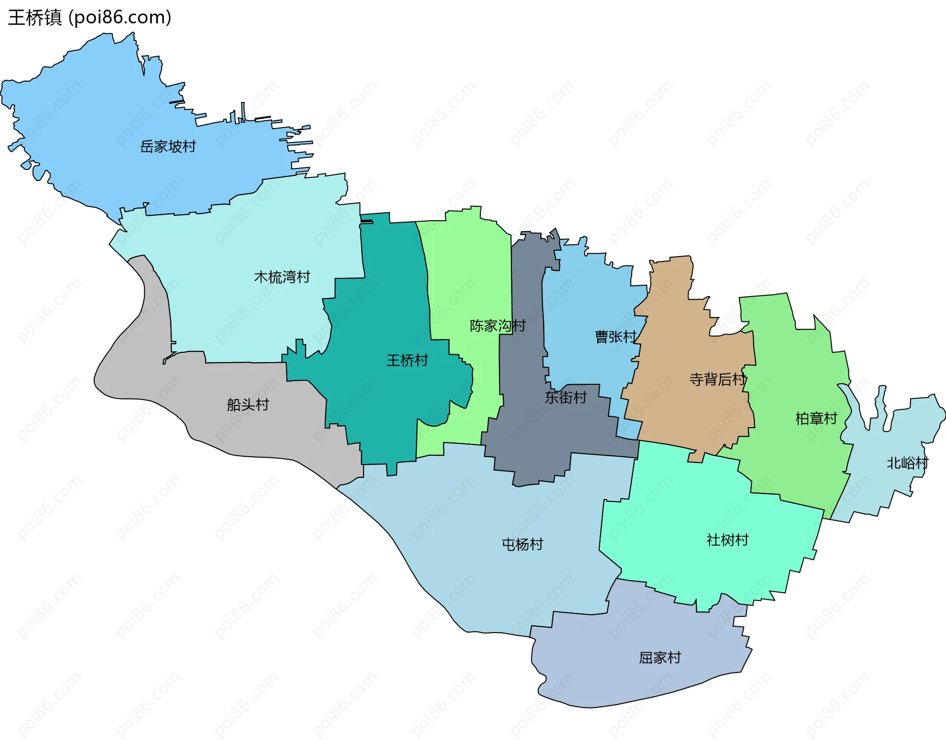 王桥镇边界地图(五级行政区划)