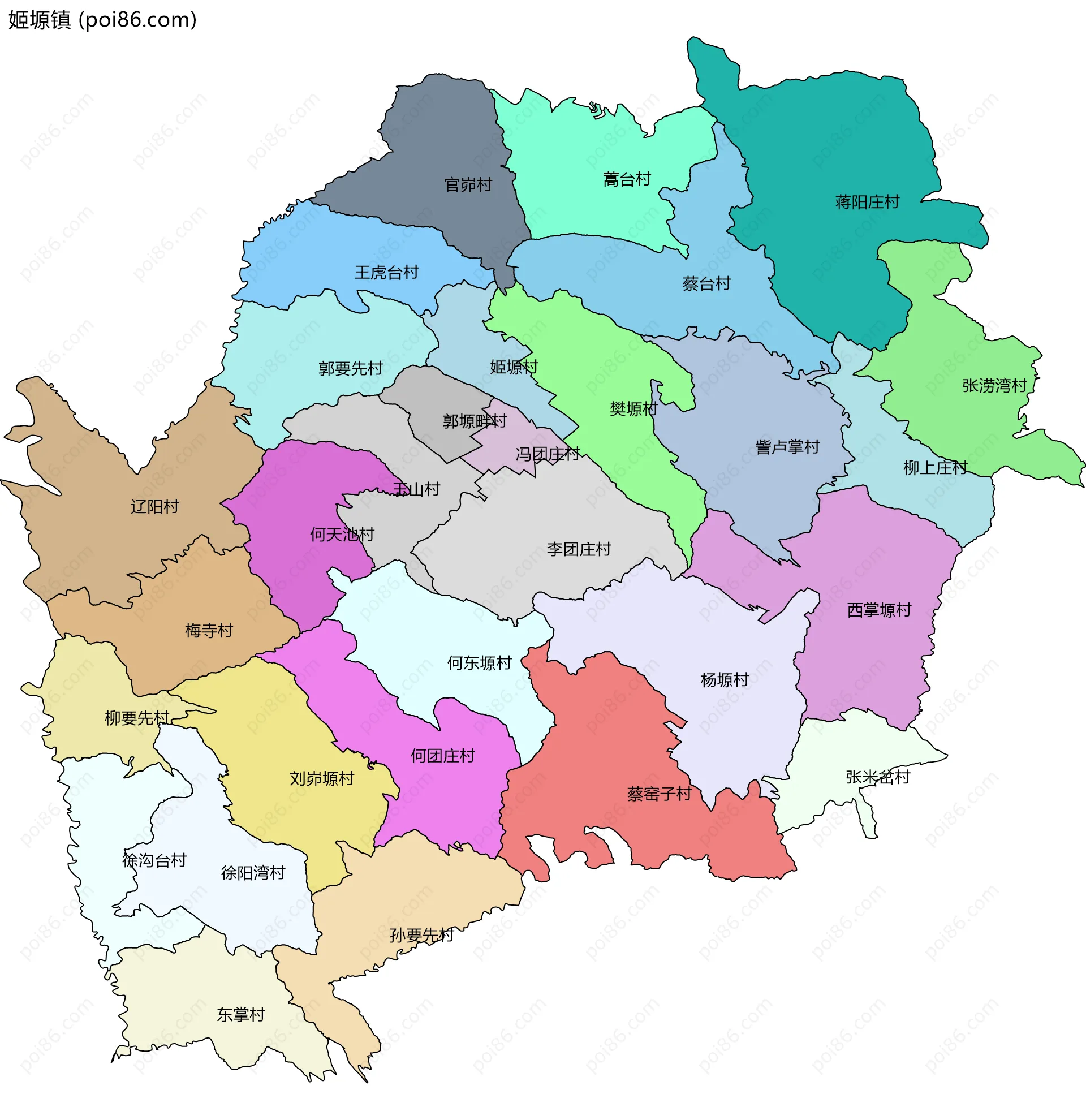 姬塬镇边界地图(五级行政区划)