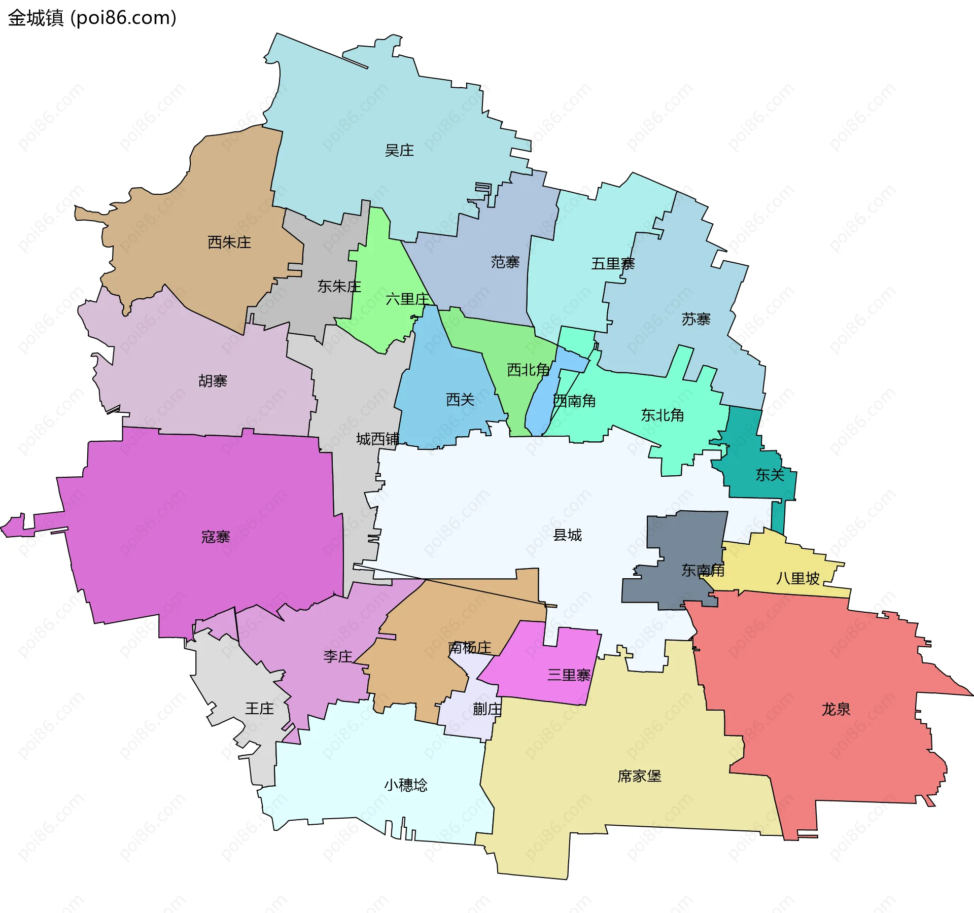 金城镇边界地图(五级行政区划)