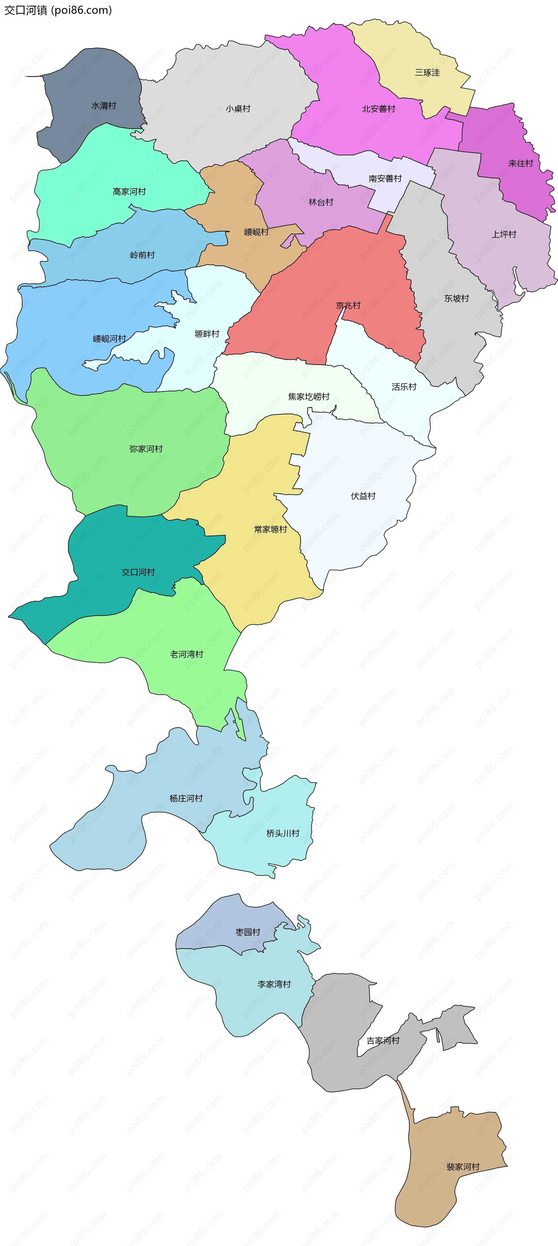 交口河镇边界地图(五级行政区划)