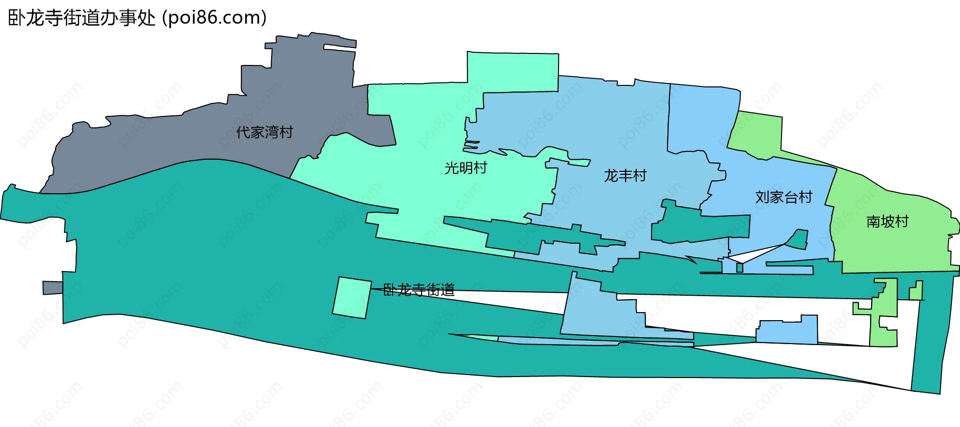 卧龙寺街道办事处边界地图(五级行政区划)