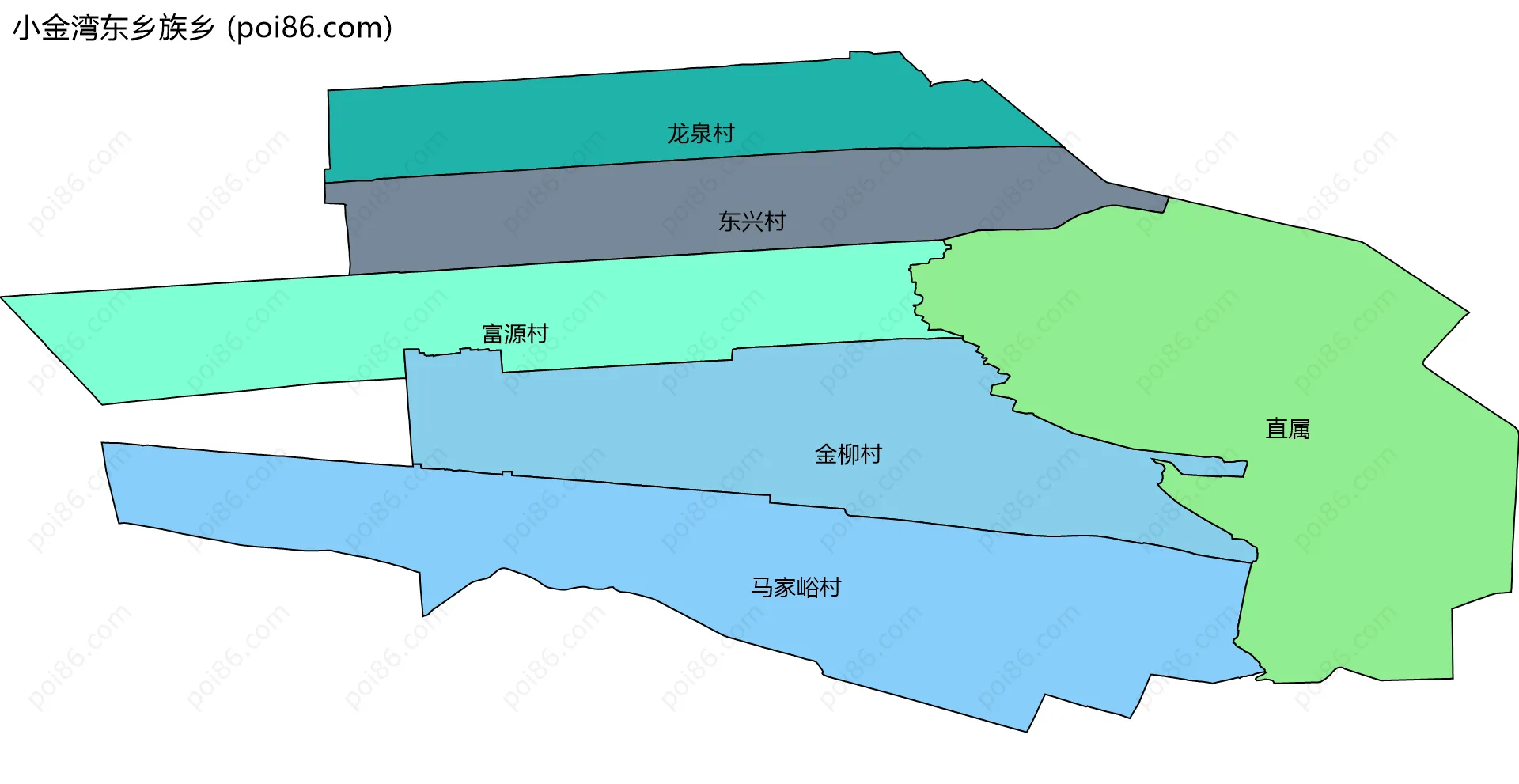 小金湾东乡族乡边界地图(五级行政区划)